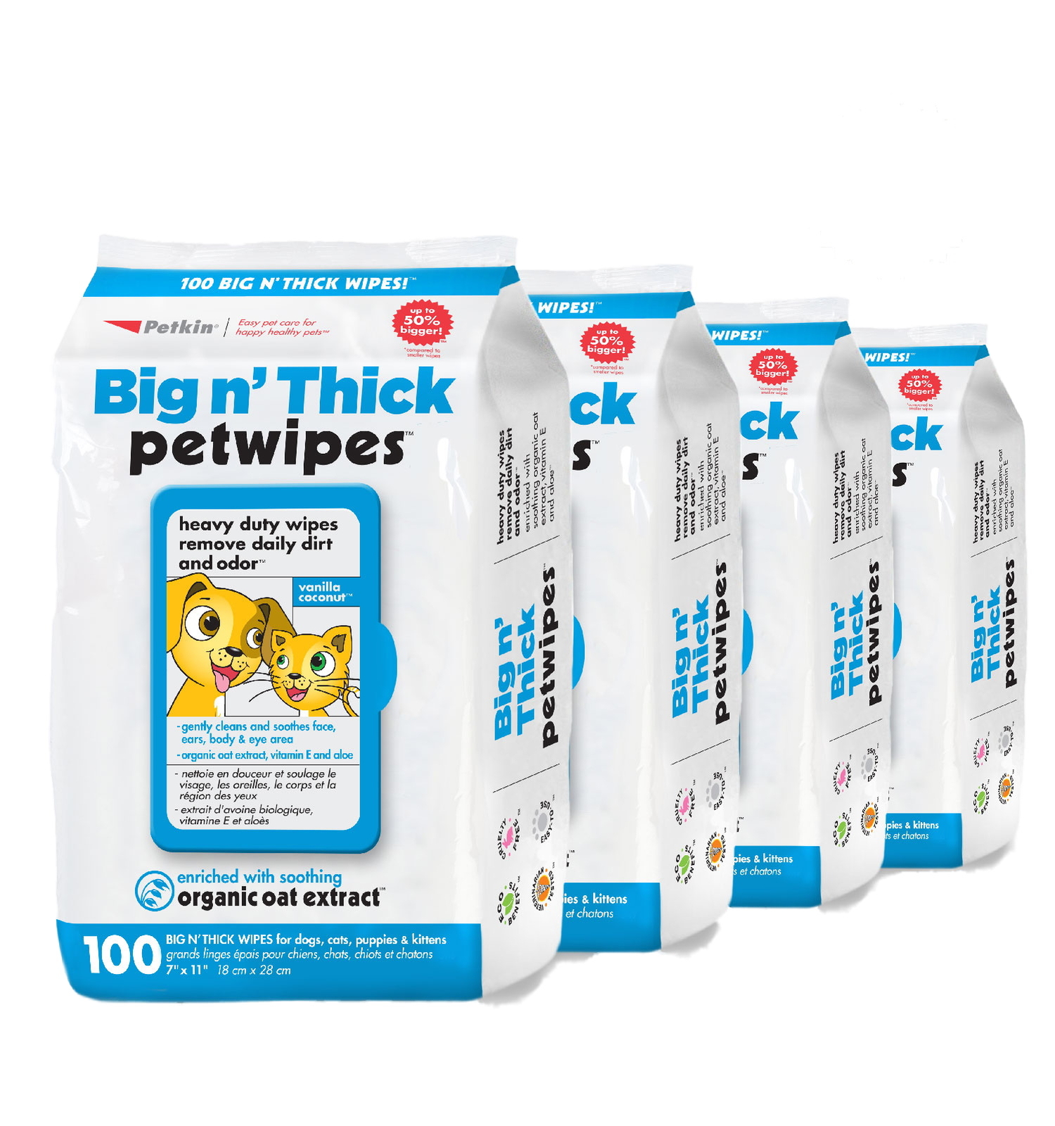 Petkin Petwipes Big &lsquo;n Thick Wipes for Dogs/Cats Cleans Face, Ears, Body & Eyes