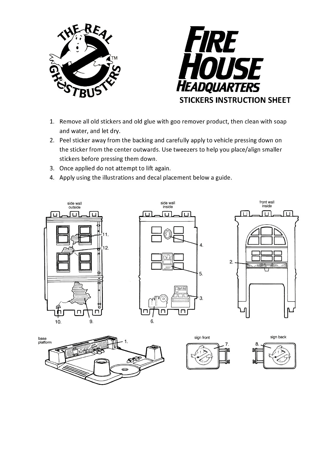 Replacement Stickers for kenner Fire House THE REAL GHOSTBUSTERS – Nice!