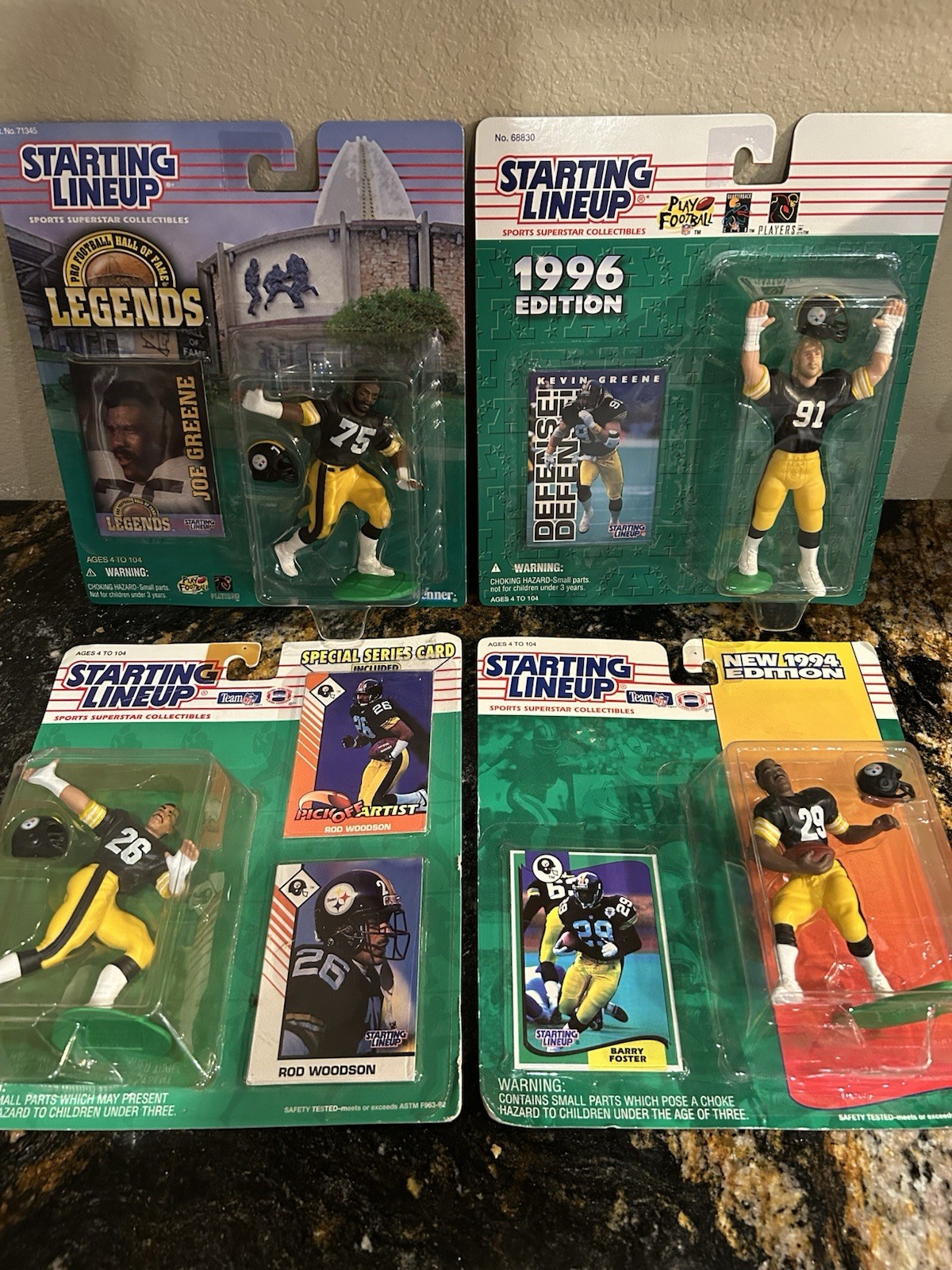 Starting Lineup Lot 4 Joe Greene Kevin Greene Rod Woodson Barry Foster Steelers