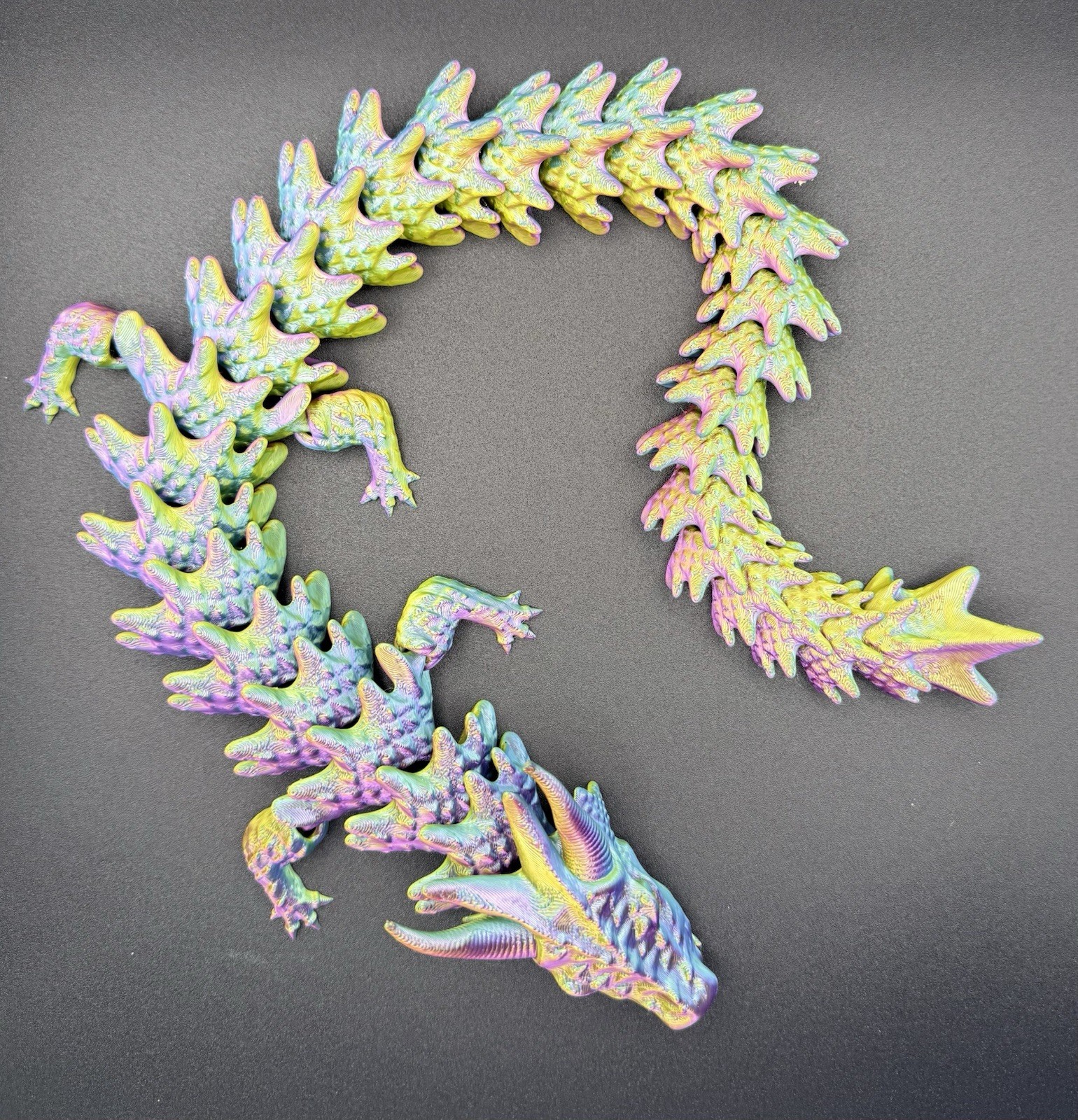 3D Printed Long Articulated Dragon Triple Silk Large 20 Inches 3 Color Shifting