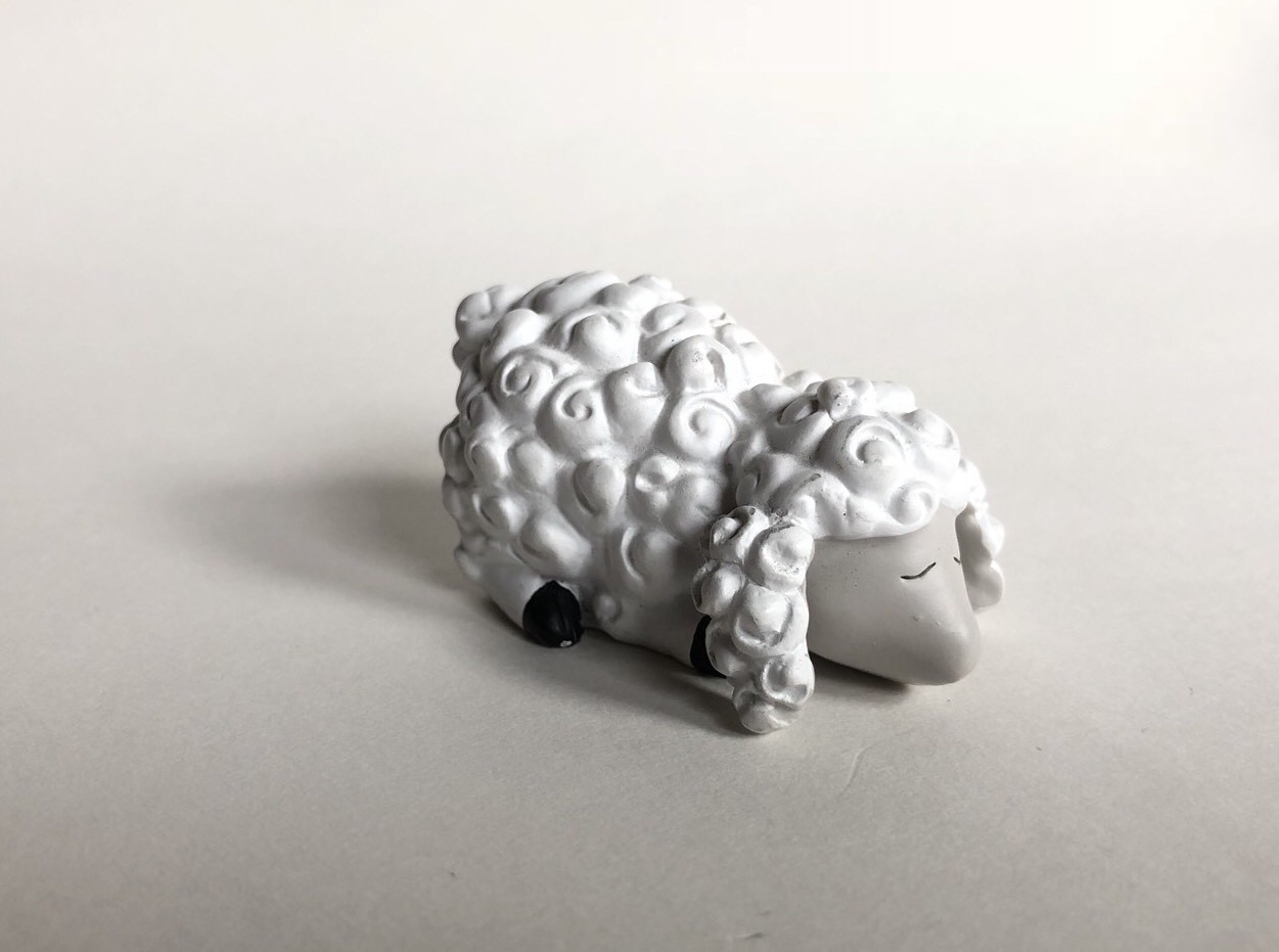 Sleeping Baby Lamb Sheep White With Curly Hair PVC Toy Figure