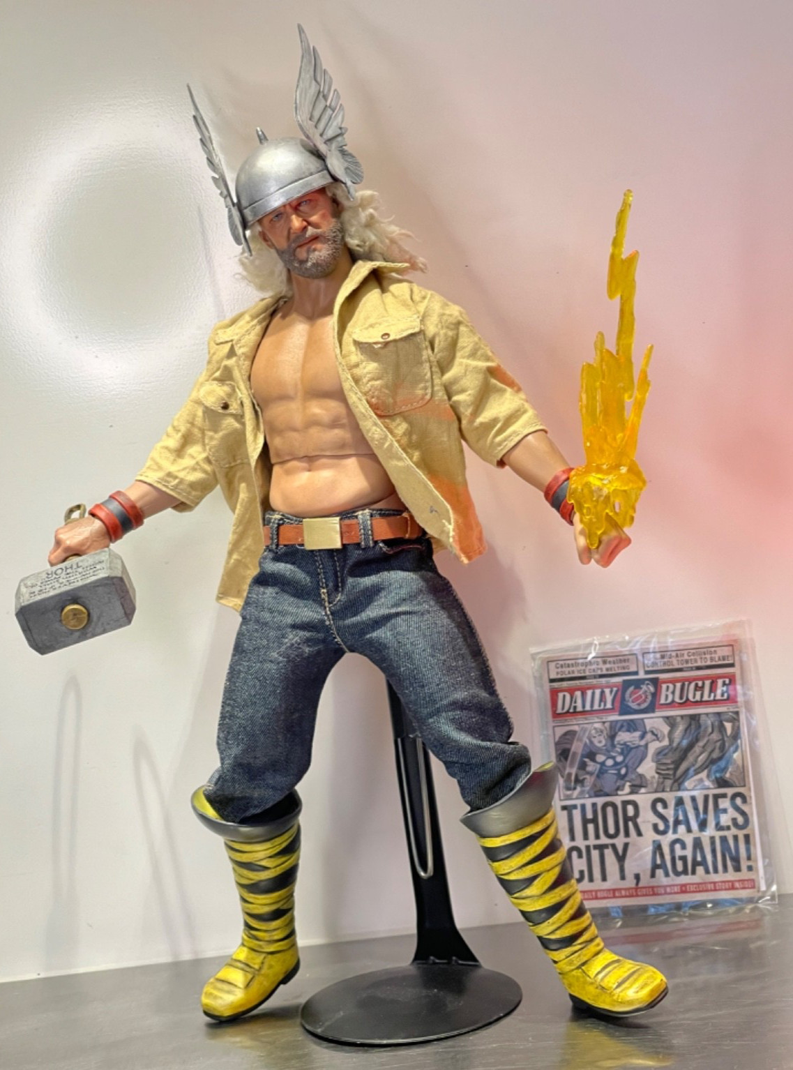 1:6 Custom Old Macho Man Viking Dude THOR 12&Prime; Figure & Stand w/ Hammer & Helmet