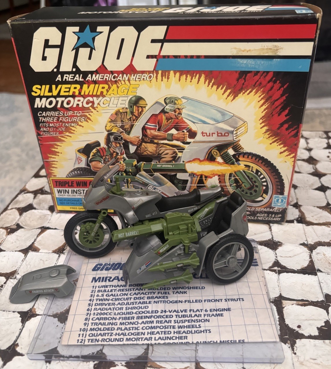 Vintage GI Joe Silver Mirage Motorcycle 1985 Original Box 100% Complete w Instru