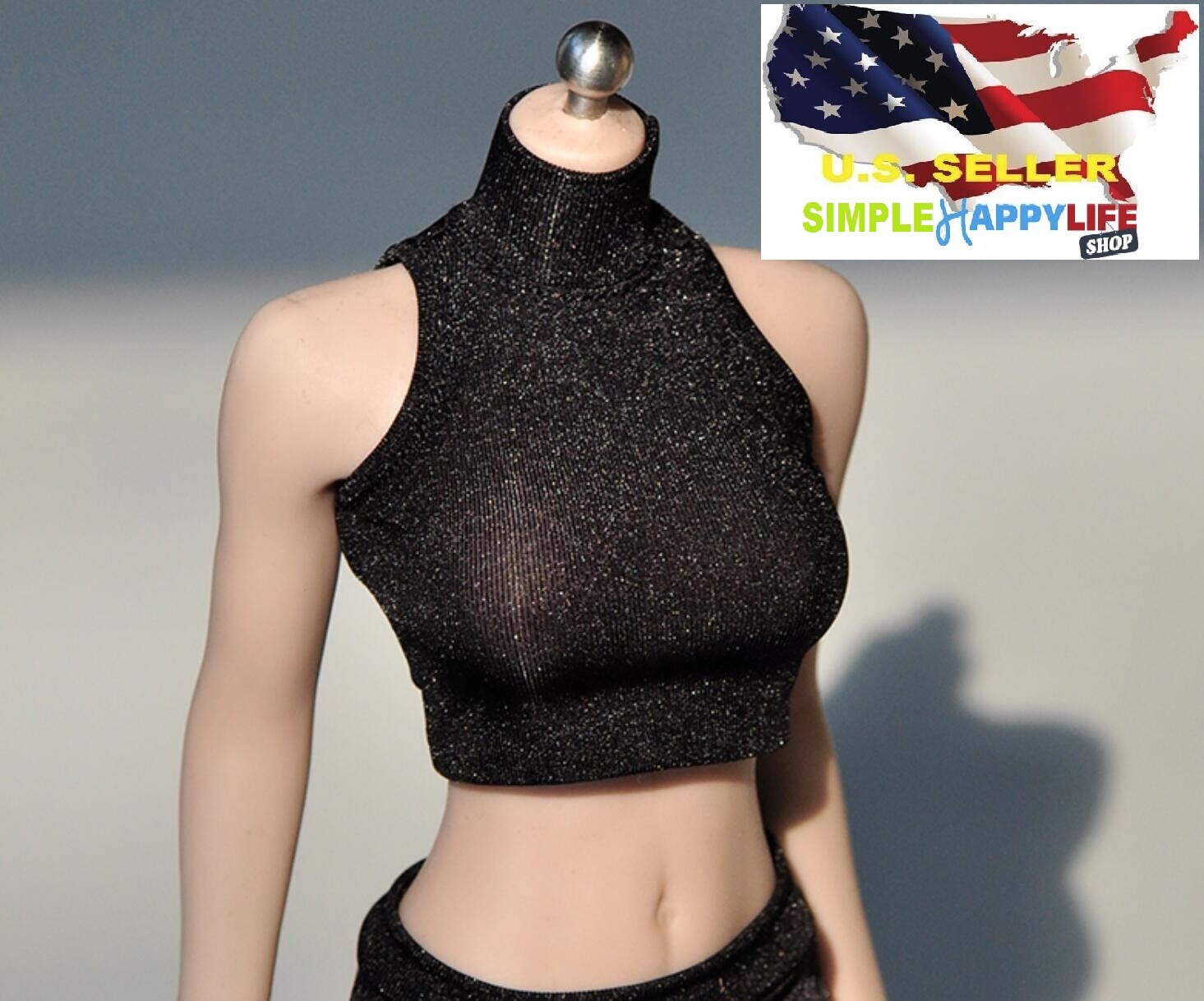 1/6 sleeveless turtleneck Black top for 12&Prime; female figure phicen Hot toys ❶USA❶