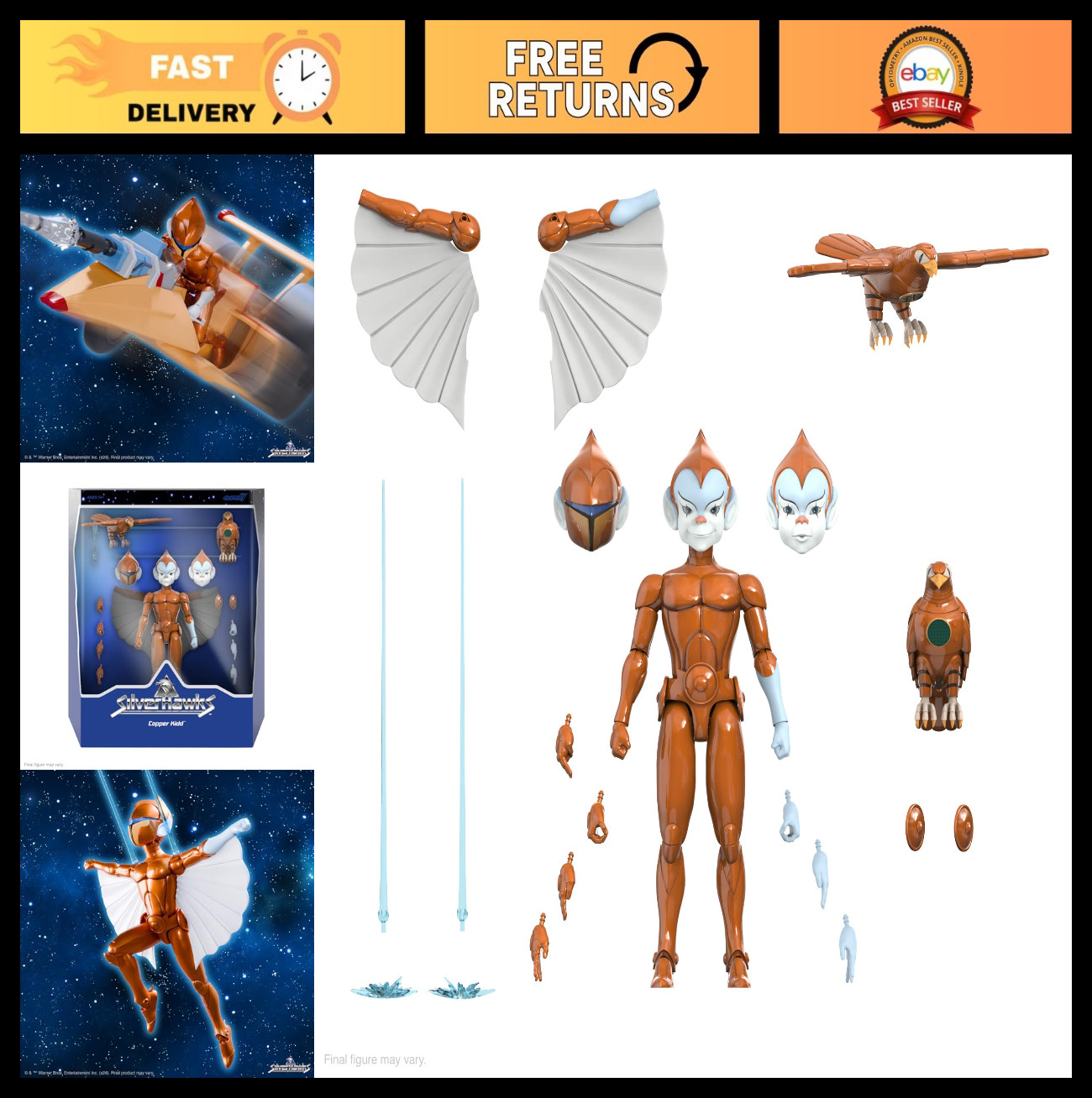 7&Prime; SilverHawks Copper Kidd Action Figure – Retro Collectible with Accessories, C