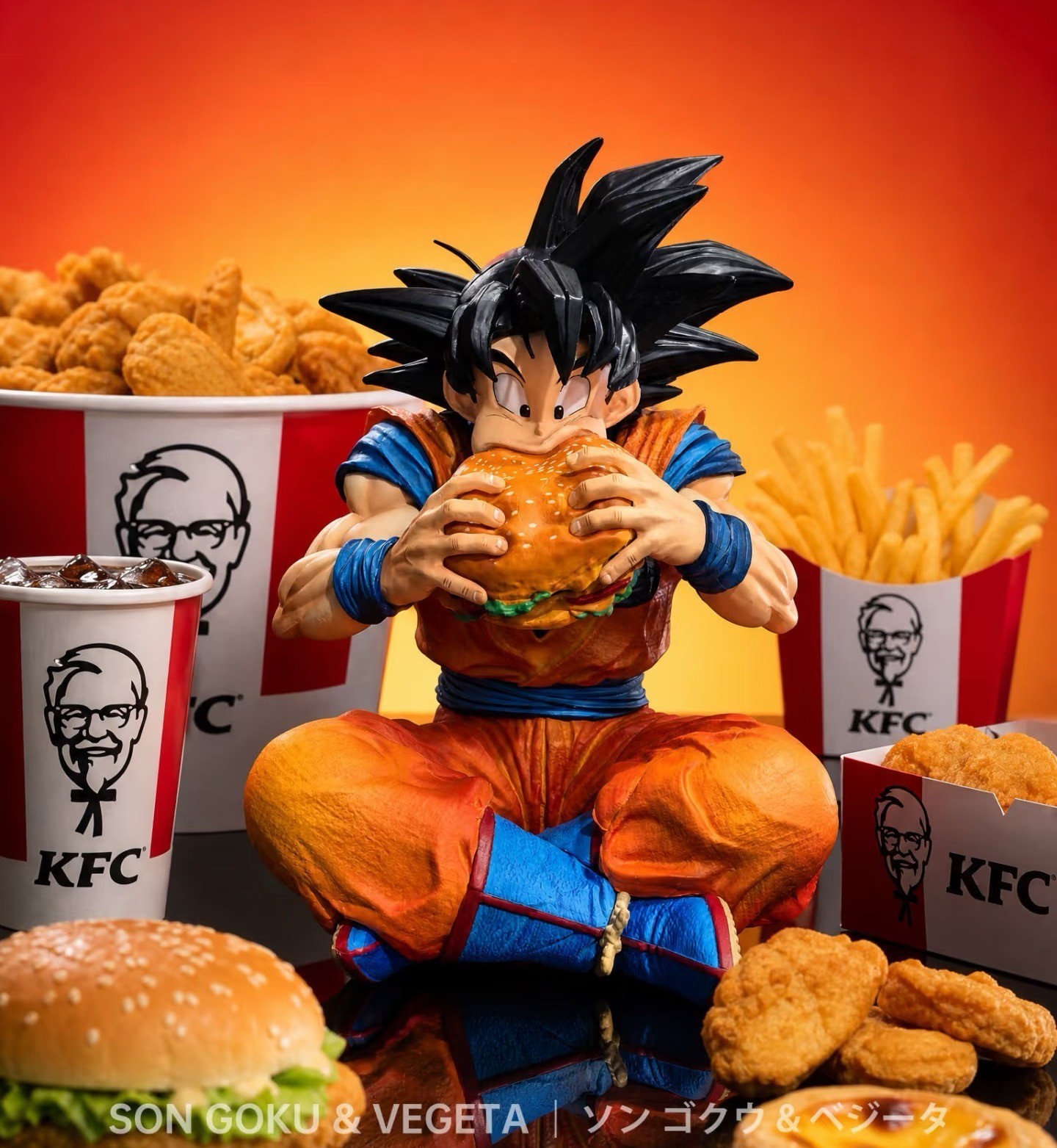Dragon Ball Goku Vegeta Burger Figure GK Anime Statue Collectible Desk Decor