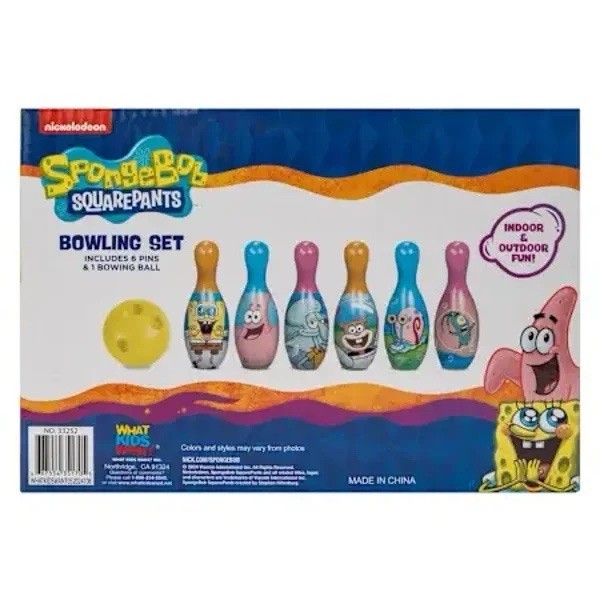 Spongebob Bowling Set Toy Gift Set For Kids Indoor Outdoor Fun 6 Pins 1 Ball