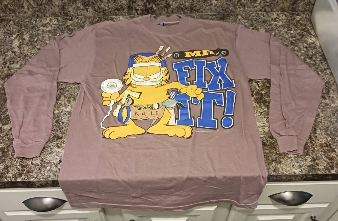 Vintage Garfield Mr Fix It Shirt Long Sleeve Mirror 1990s Comic Cat Father&rsquo;s Day