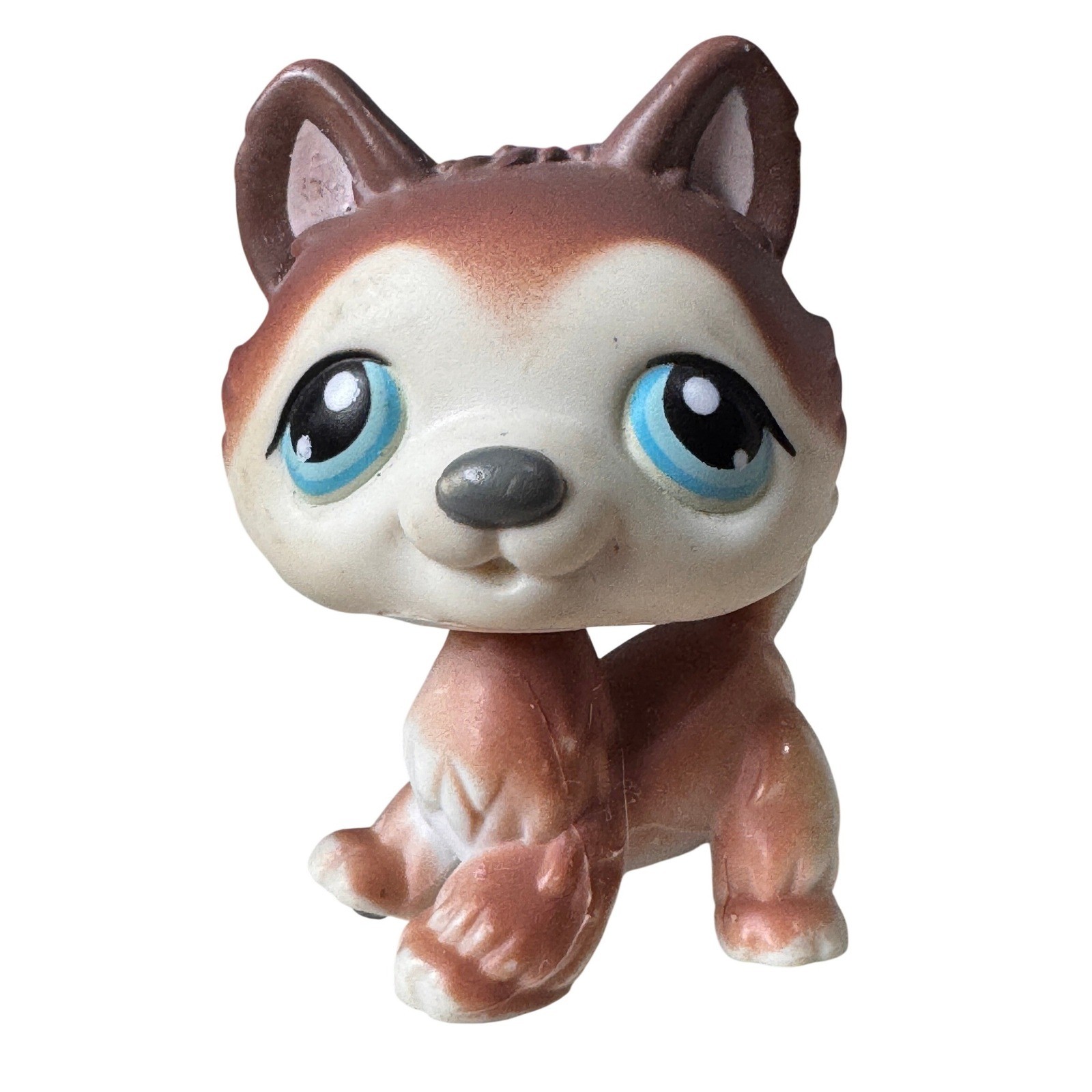 Littlest Pet Shop Husky Dog 2005 Hasbro Brown White Blue Eyes Bobble Head LPS 68