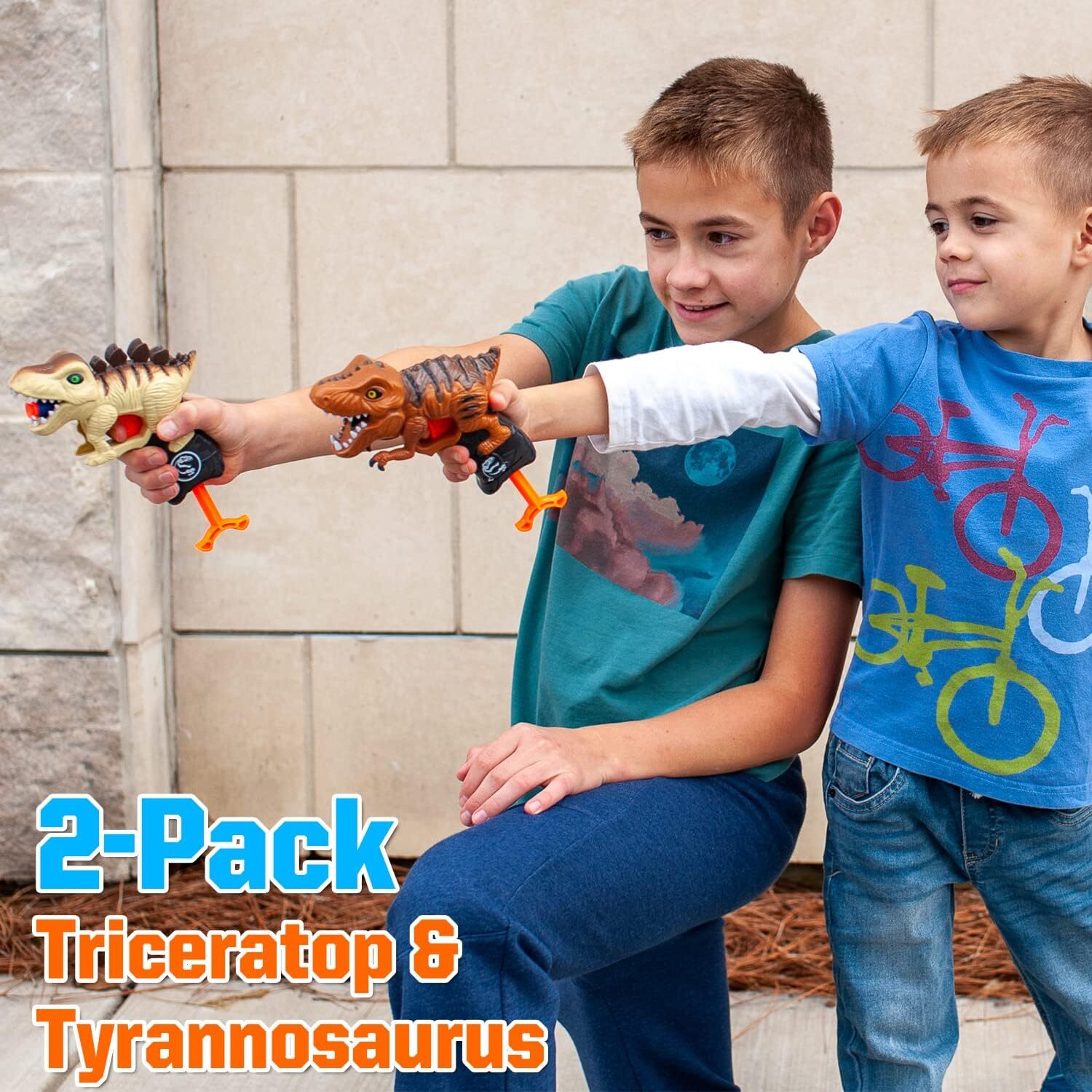 2Pack T-rex & Stegosaurus Small Dinosaur Blaster Gun Toys for Boys 3-6 Year Old