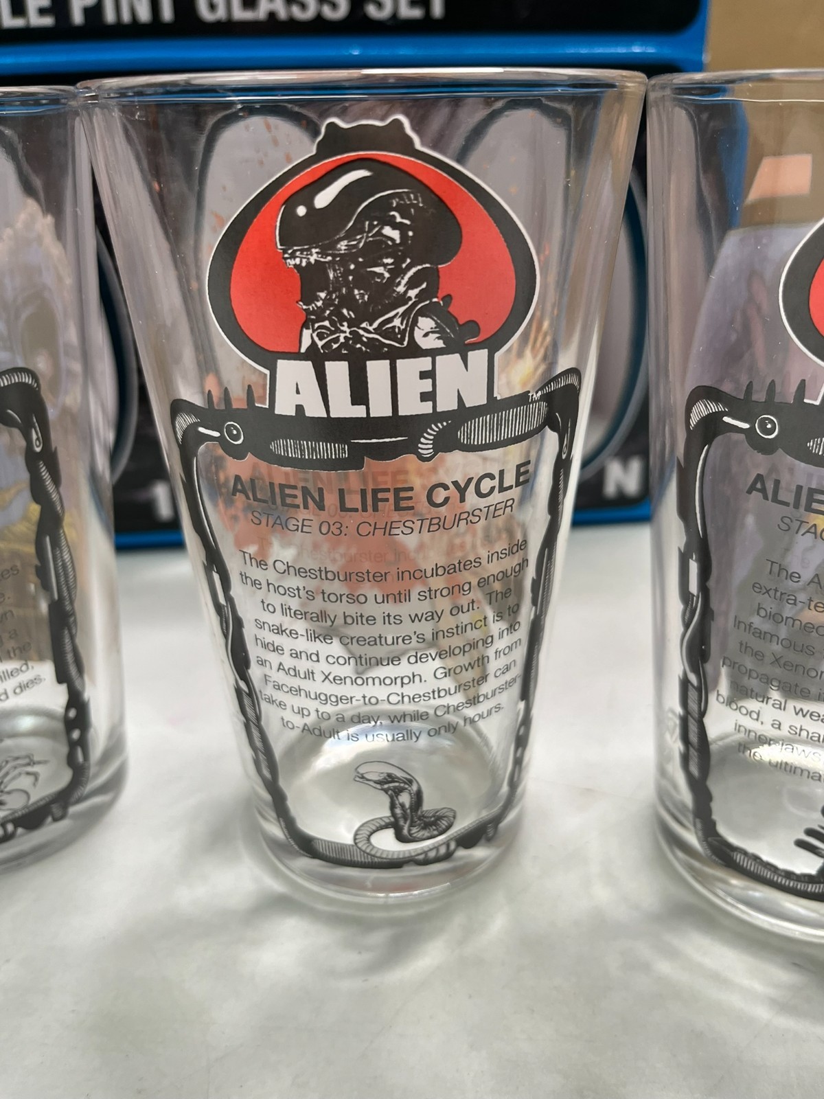 Super 7 Alien 16oz ALIEN COLLECTIBLE PINT set of 4 glass, NEW IN BOX