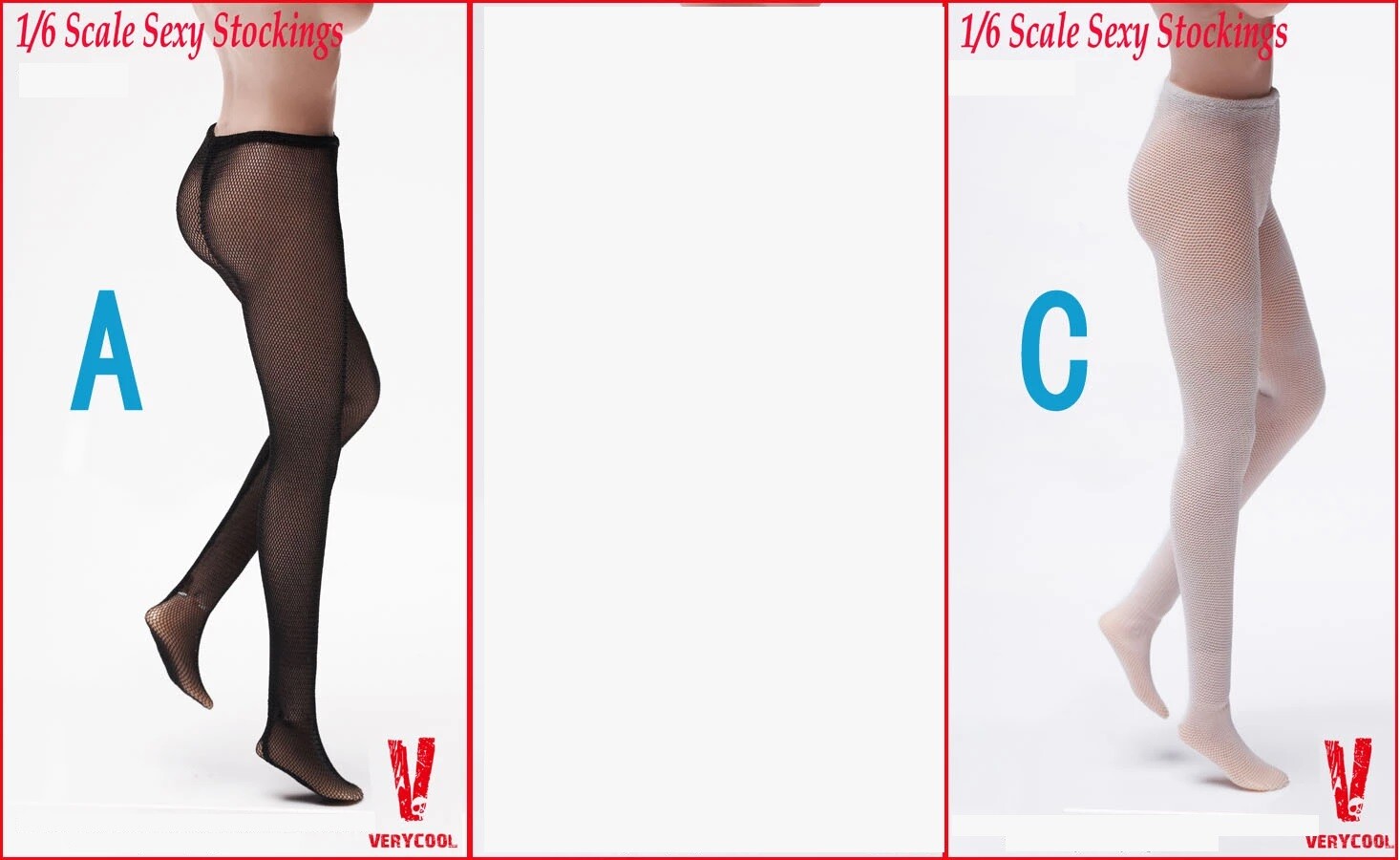 1/6 Scale Very Cool Female 1 Pair White & 1 Pair Black Mesh Stockings Set MINT