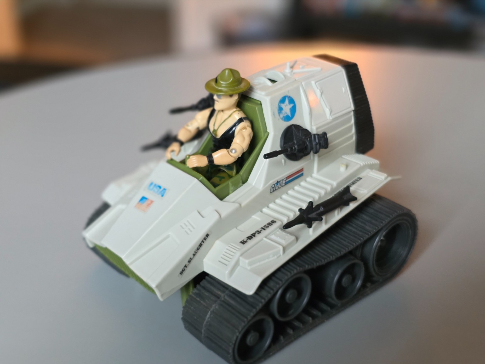 Vintage GI Joe Sgt. Slaughter with triple T Tank 1986 Hasbro