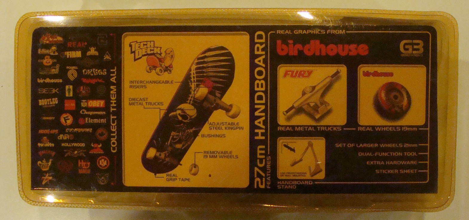 2002 Tech Deck Skateboard ~Tony Hawk 27cm Handboard~ Birdhouse Skeleton/Spitfire