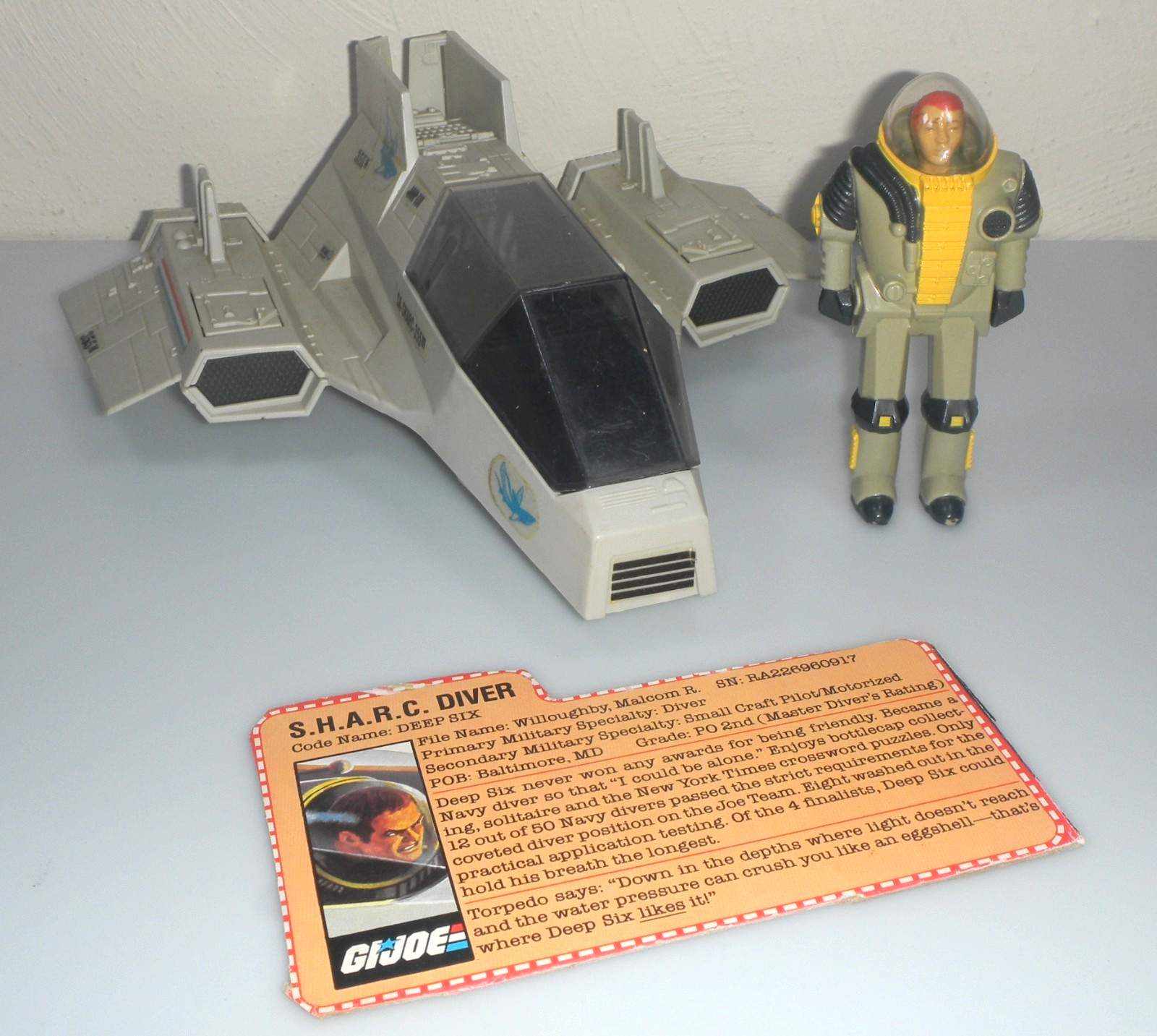 Vintage 1984 Sharc Submarine G.I. GI Joe Complete w/ Deep Six Figure 3.75 ARAH