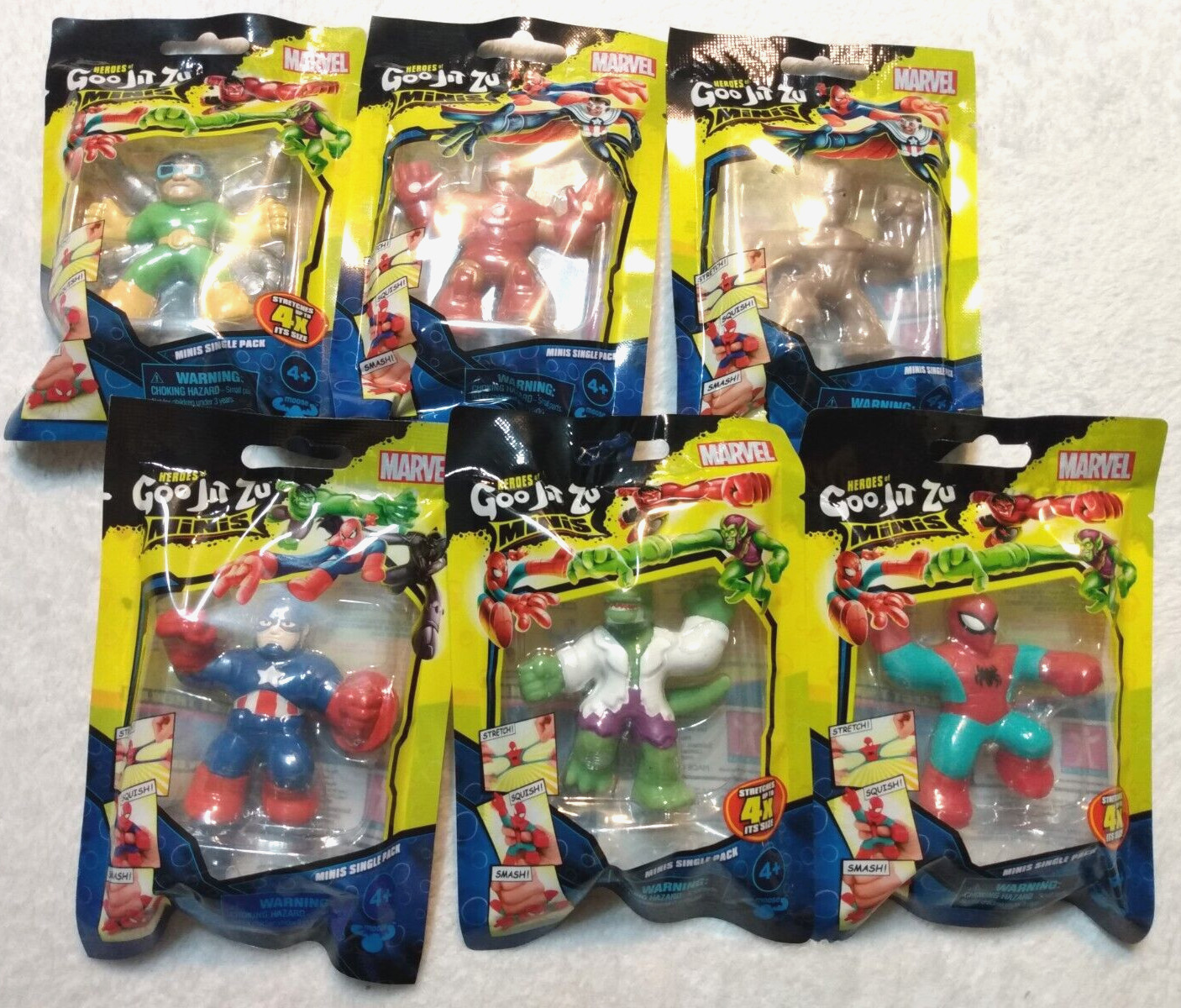 Goo Jit Zu Minis Marvel Lot Doc Ock Spider-Man Lizard Iron Man Groot Cap America