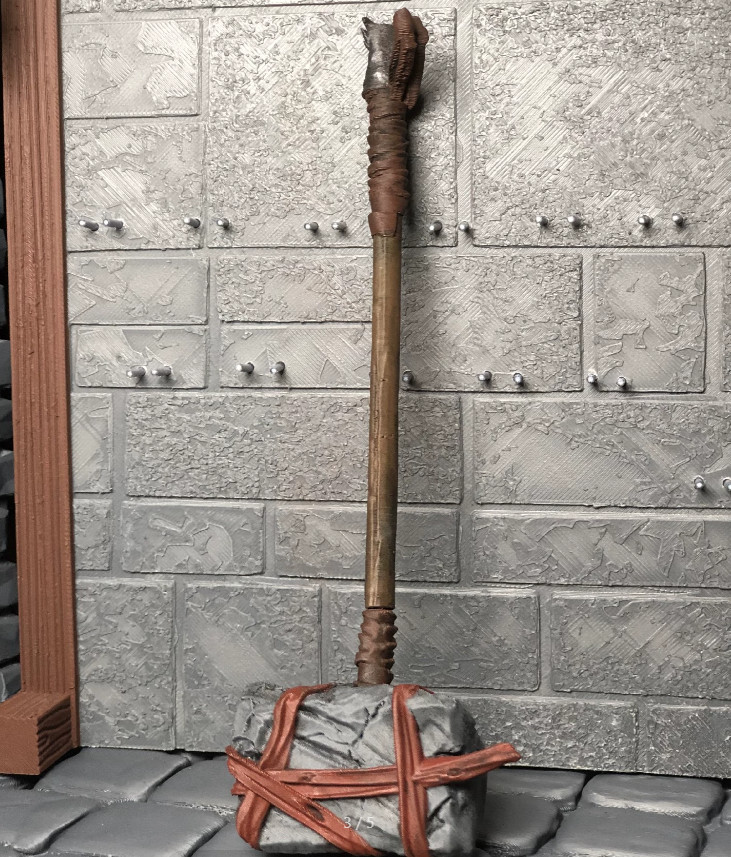 Custom painted Mythic Legions Weapons For Large Stone Hammer, 6-7 Inch Scale