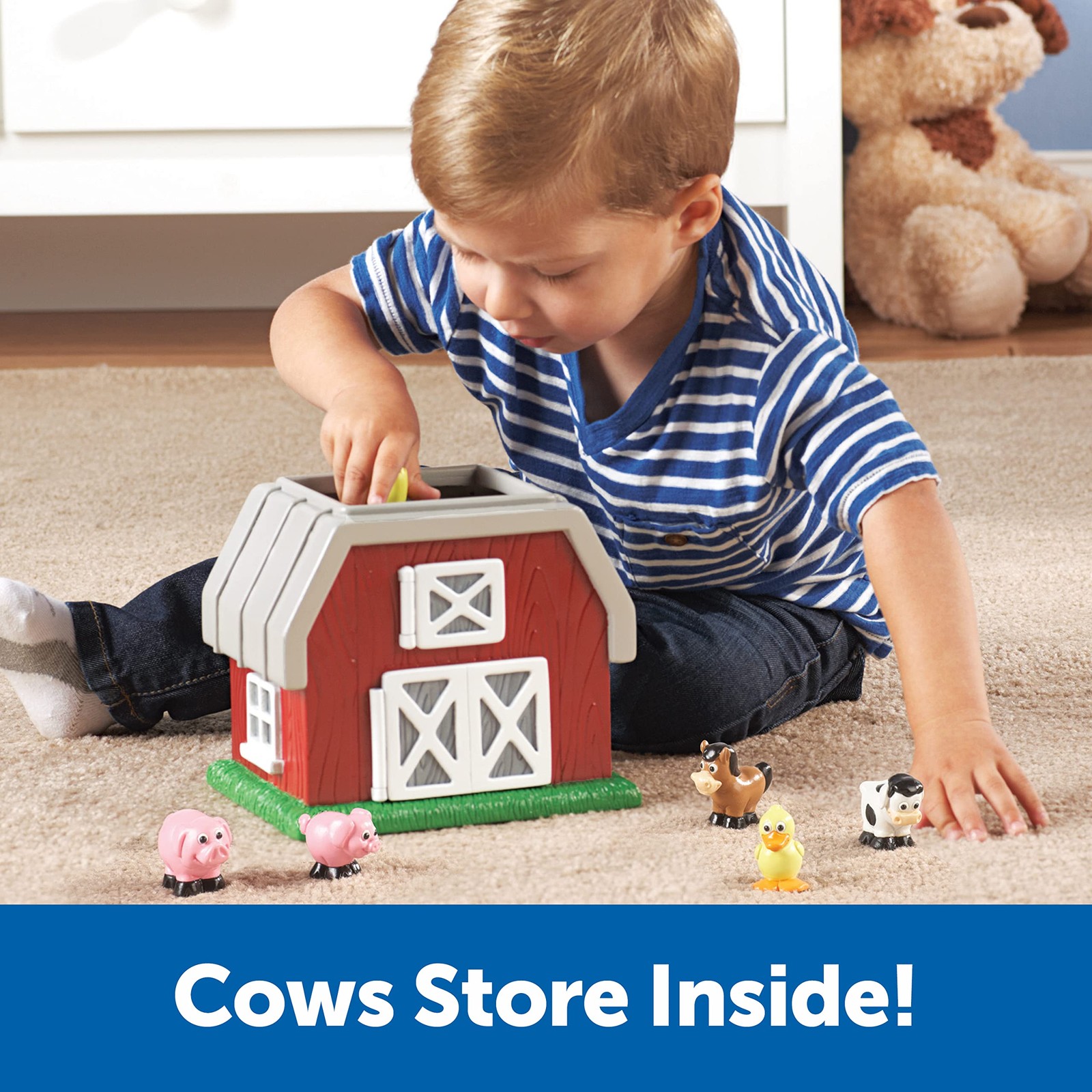 Learning Resources Hide-N-Go Moo, Farm Animal Toy, Barn Toys for Toddlers, 9