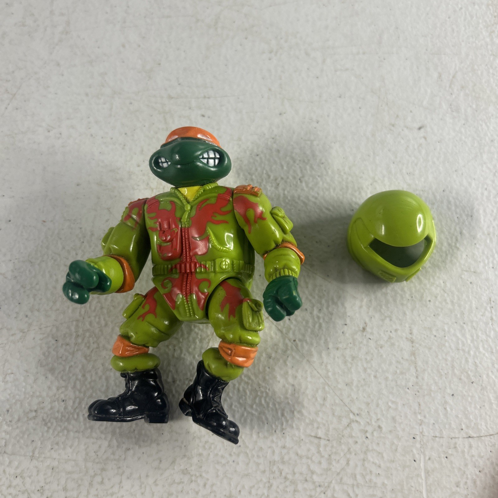 1994 Vintage TMNT Road Racing Mike Figure And Helmet For Kowabunga Bike Playmate