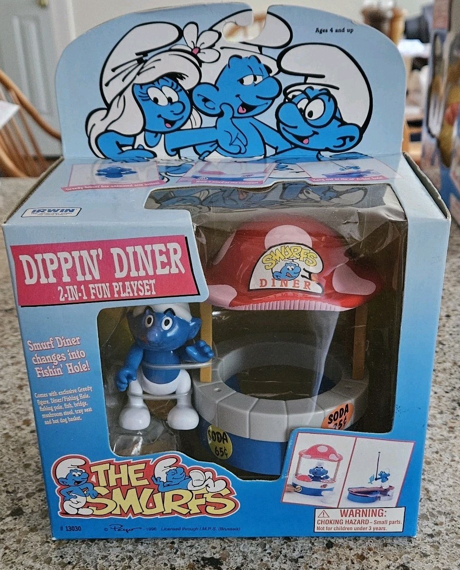 NRFB NEW Irwin Peyo Smurfs Dippin&rsquo; Diner 2-In-1 Fun Playset Smurf Diner VTG 1996