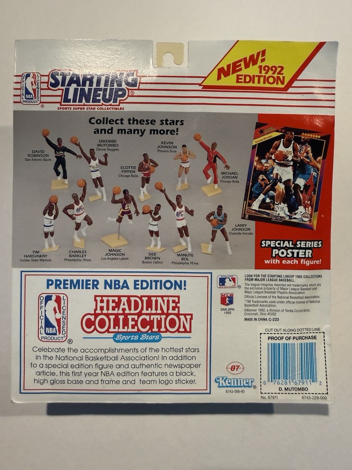 💥🏀 1992 DIKEMBE MUTOMBO Starting Lineup, Denver Nuggets, Card & Poster 🏀💥