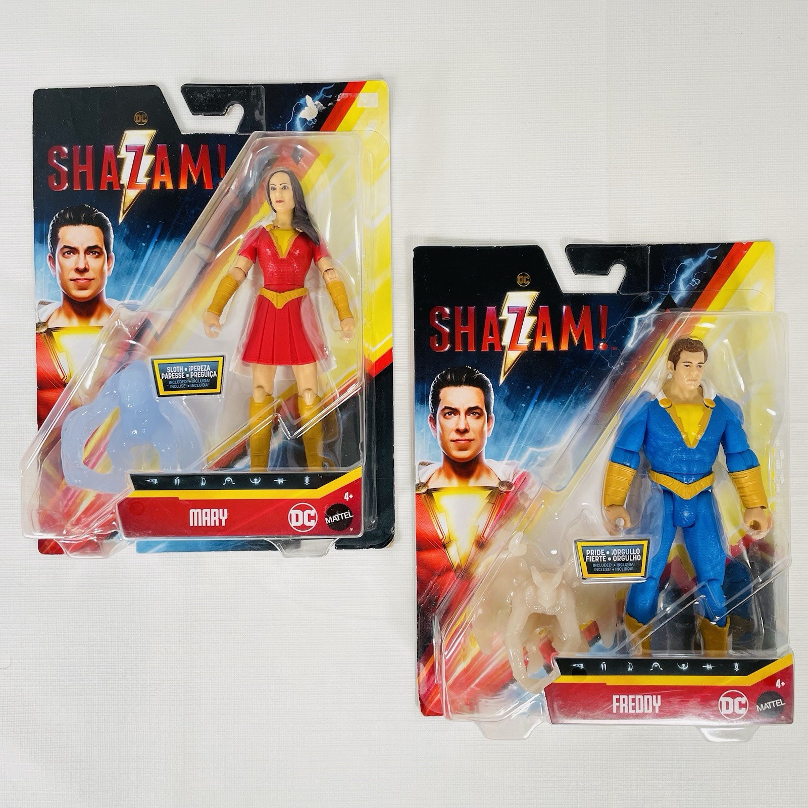 DC Comics Shazam! Mary & Freddy w/ Power Slingers Sloth & Pride NEW Mattel 2018