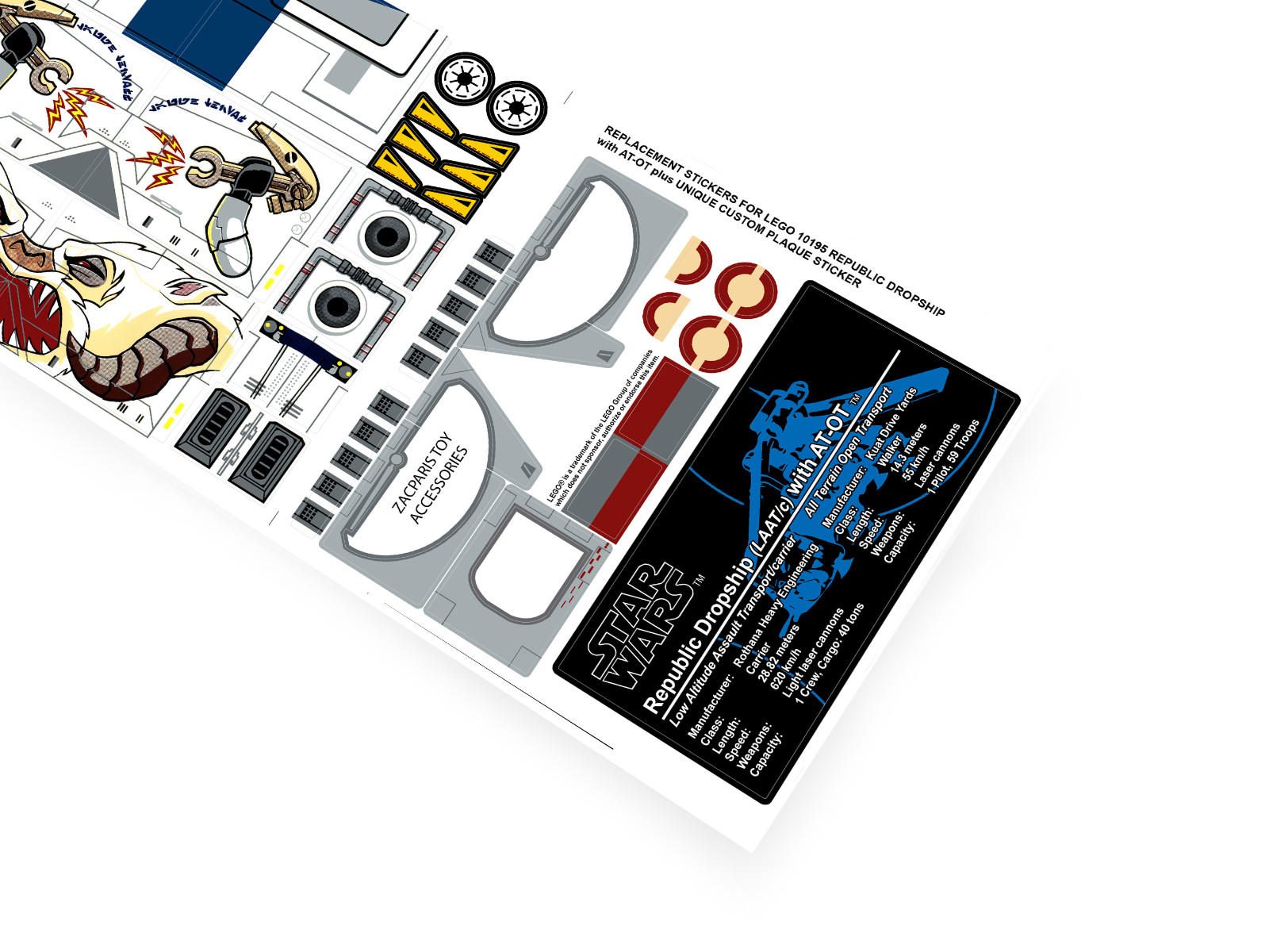 REPLACEMENT STICKERS for STAR WARS Set 10195 REPUBLIC GUNSHIP & AT-OT