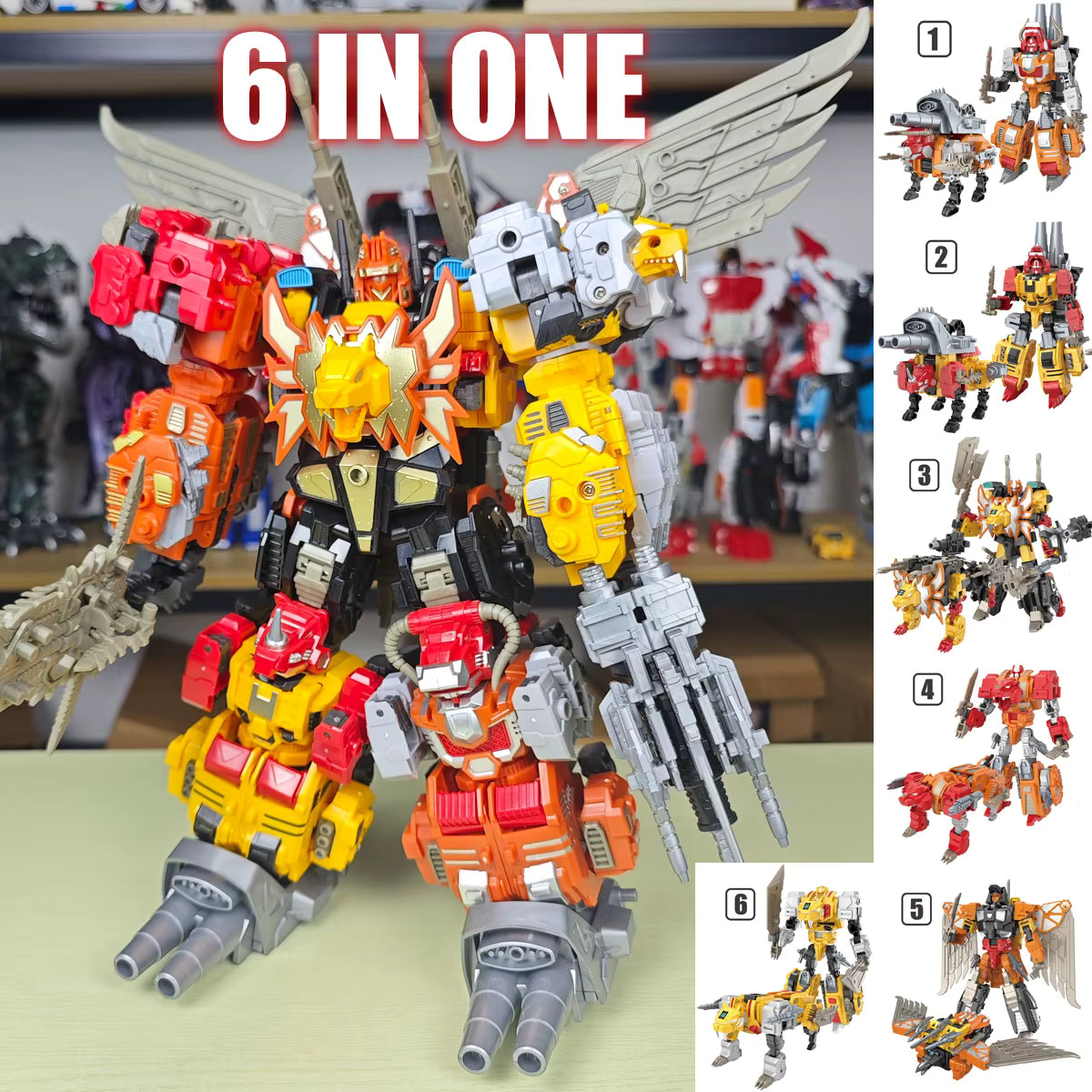 Predaking 6 in 1 Transforming Robot Action Figure 30cm Combiner Toy