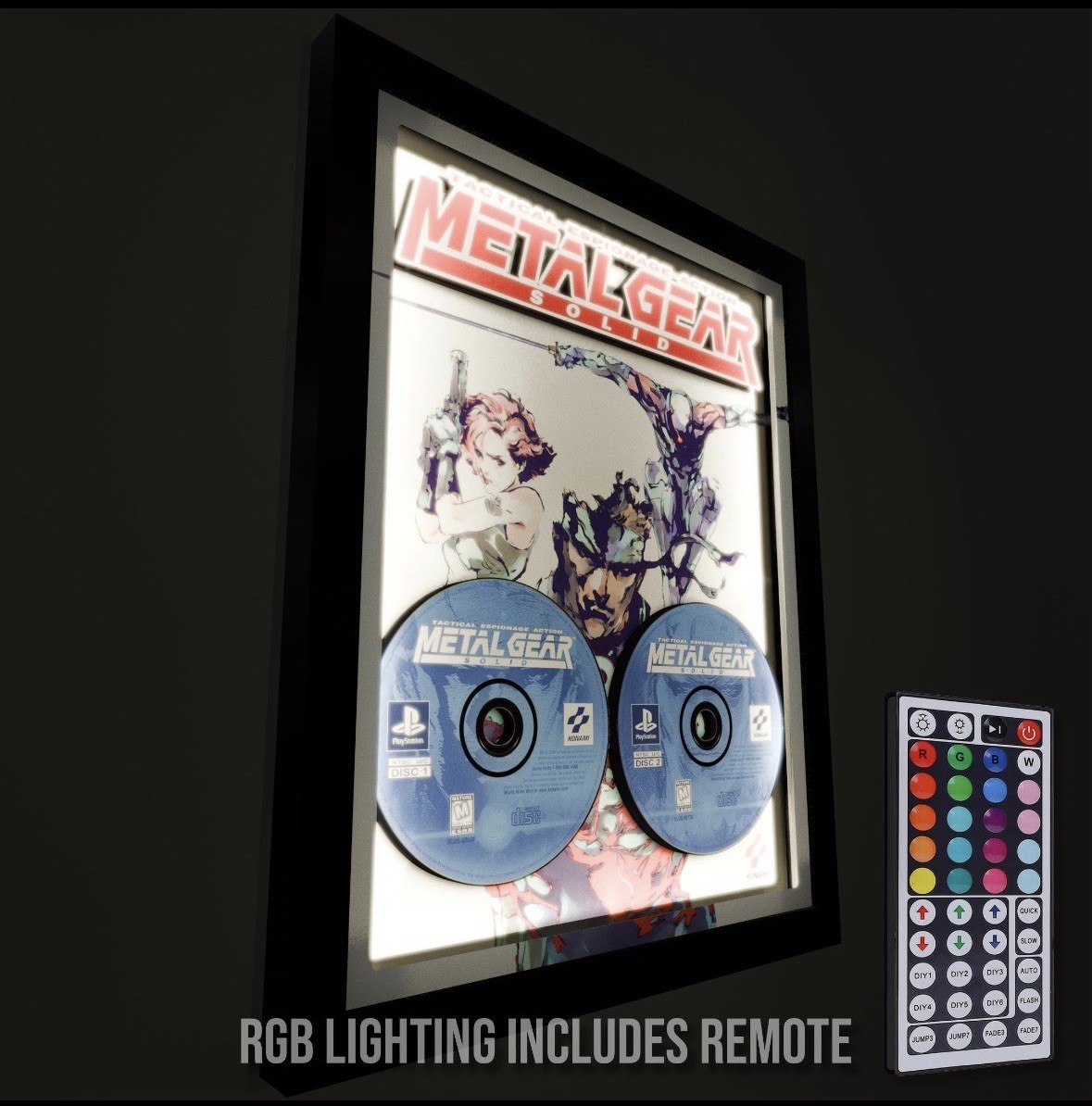 Konami Metal Gear Solid PS1 2Disc Framed Display Shadow Box RGB LED Remote 11×14