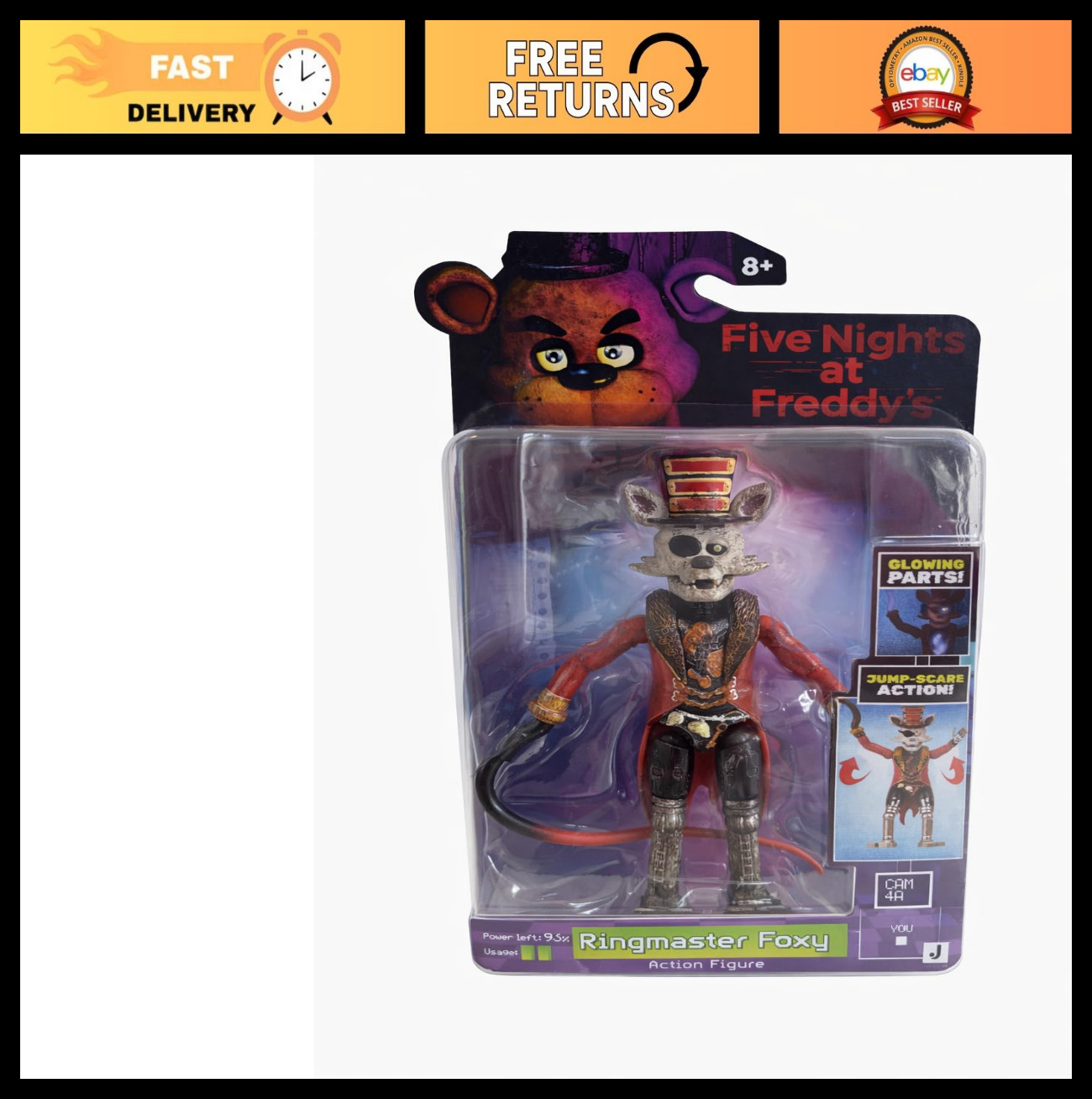 5-Inch Articulated Action Figure – Ringmaster Foxy with Jumpscare & Glow Eyes