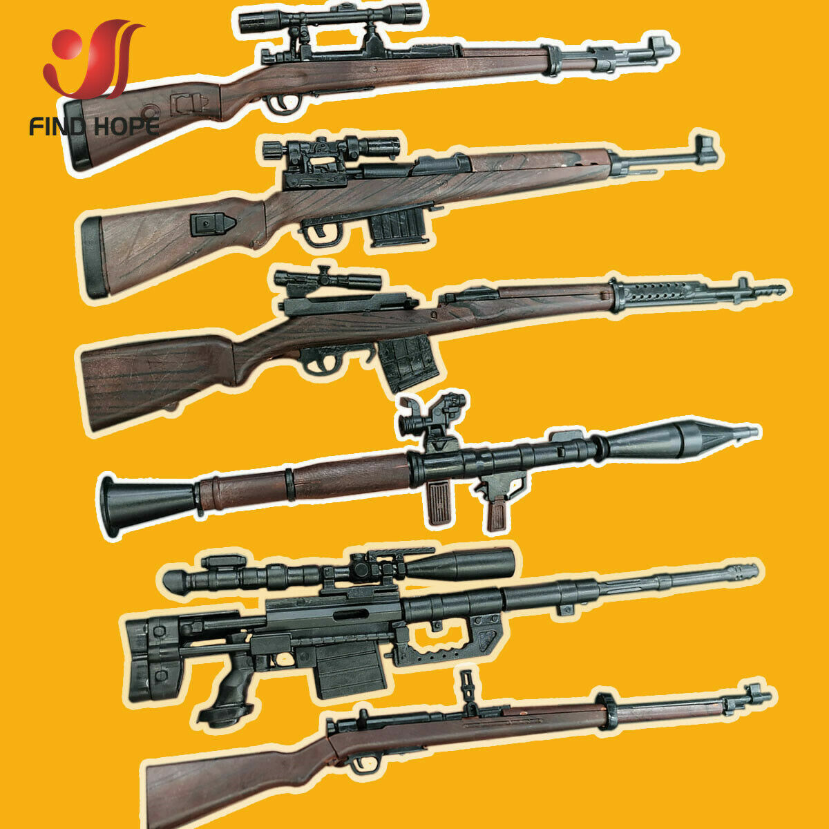 6pcs 1/6 4D 98K RPG SVT-40 M200 G43 Rifle Assembly Gun Model Toy Fit 12&Prime; Figure