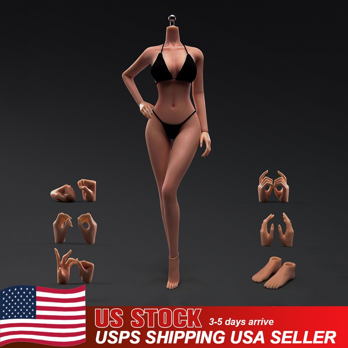 US ANT 1/6 Female Body Large Bust Makeup 12in Seamless Copper Suntan Figure Body