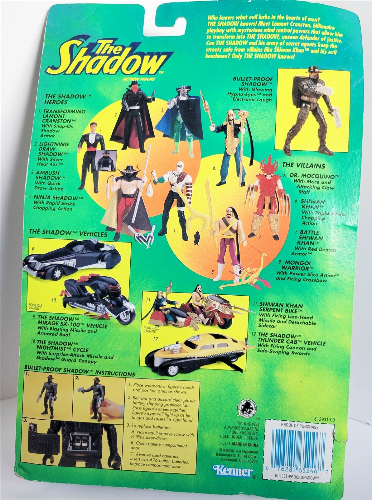 The Shadow Electronic Bullet Proof Shadow Deluxe Action Figure Kenner 1994