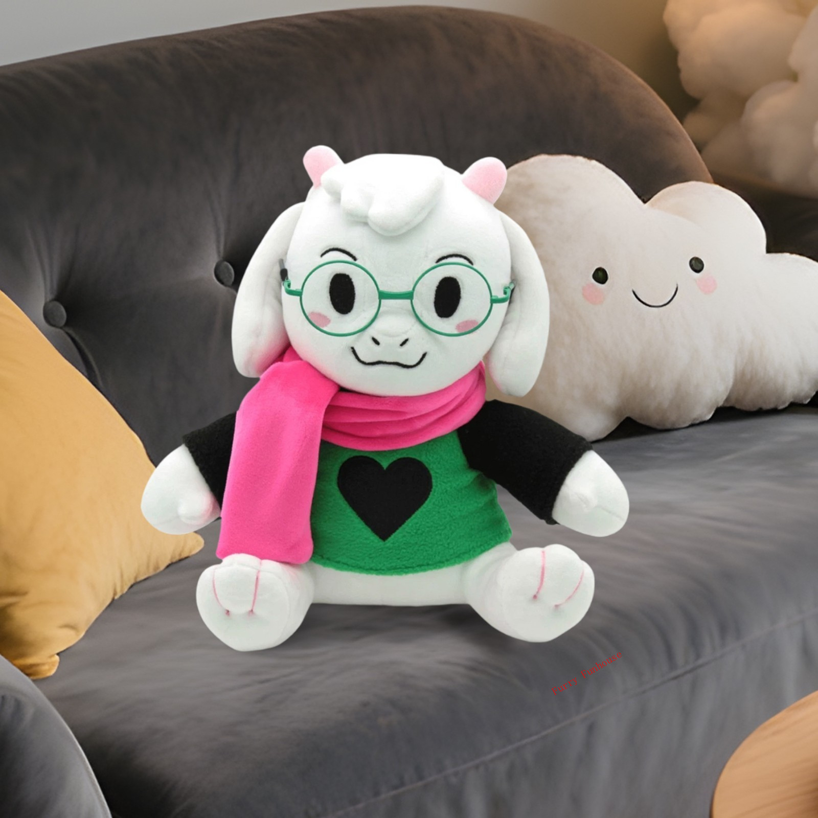 Deltarune Ralsei Plush With No Hat Green Fur Glasses & Scarf Fashion Plush Toy