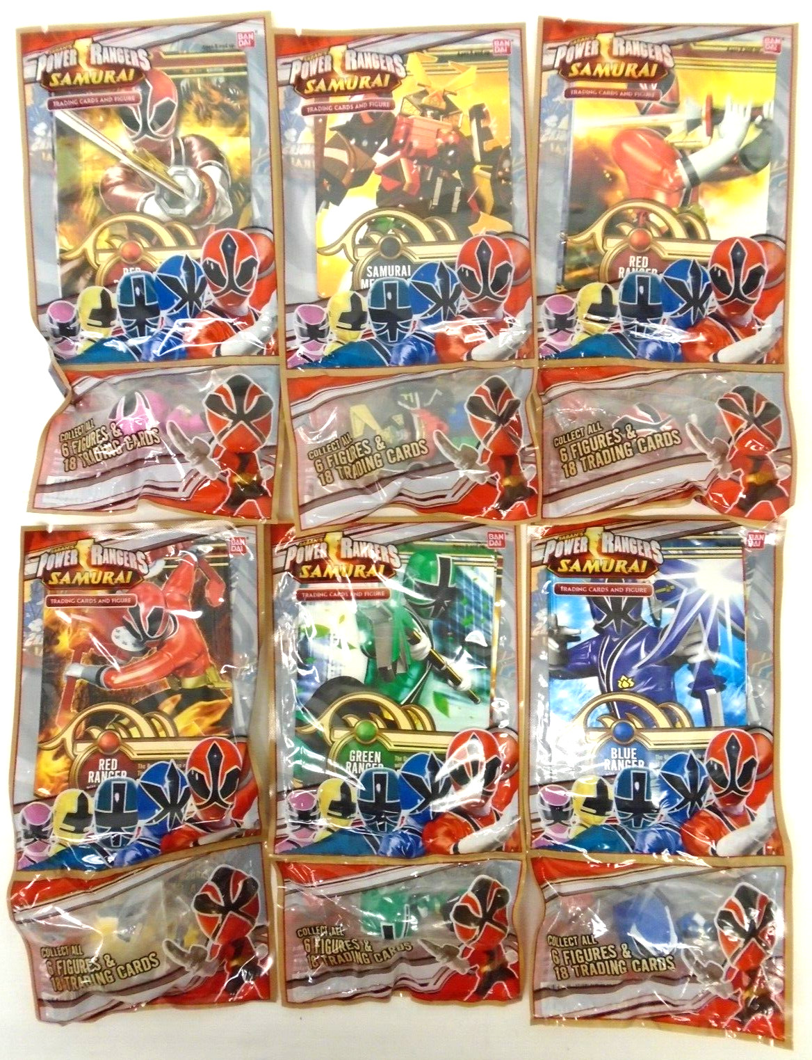 6 Saban&rsquo;s Power Rangers Samurai Trading Cards and Figures By Bandai 2011