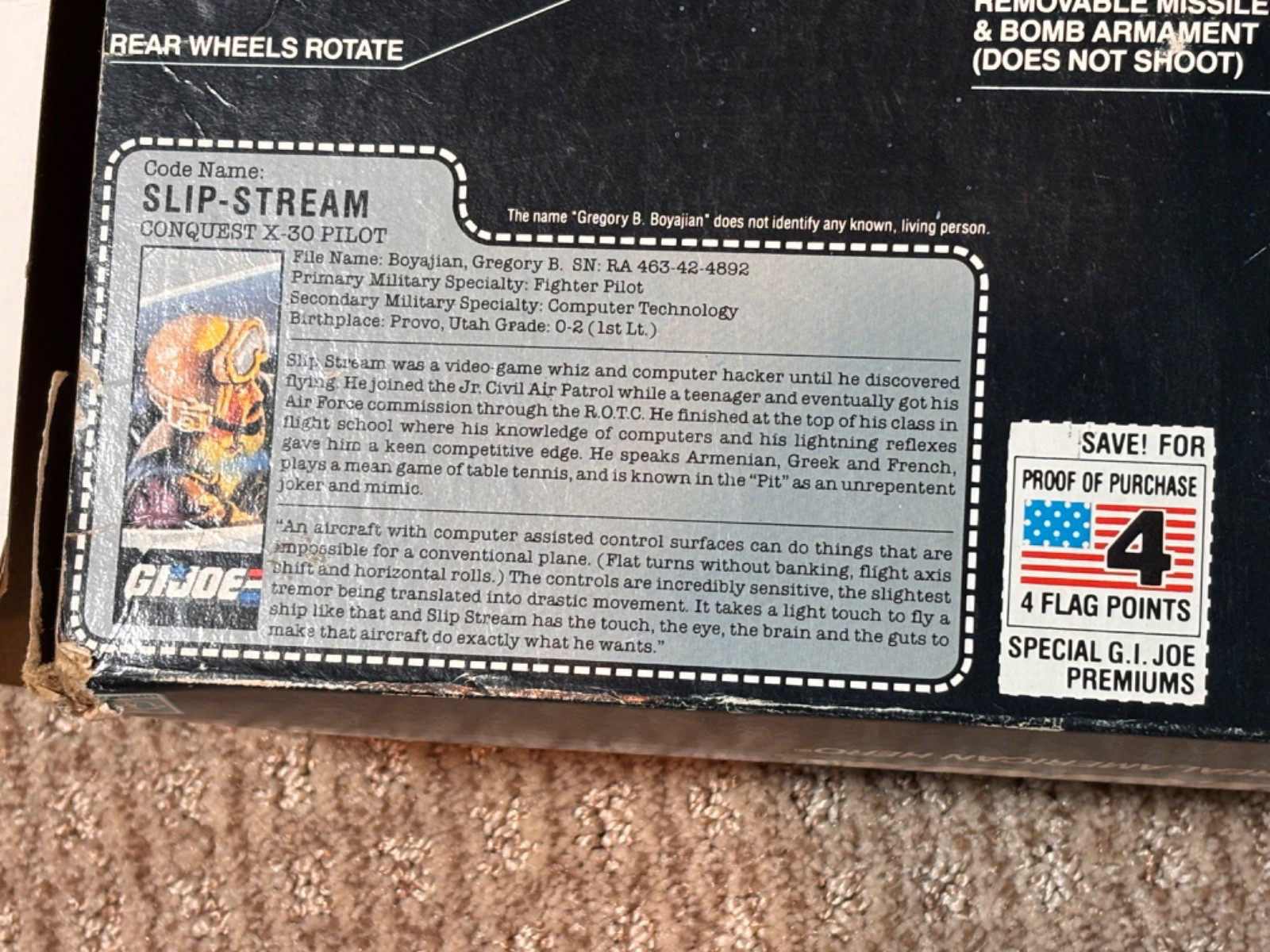 1986 GI Joe Conquest X-30 COMPLETE with pilot Slip-Stream, Box and filecard