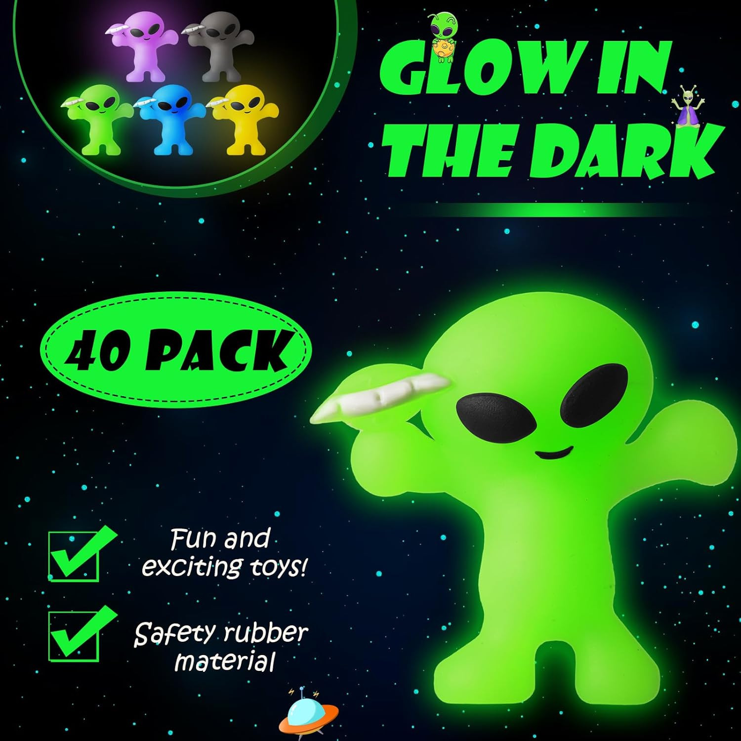 20 Pcs Colorful Mini Alien Figures Glow in the Dark Small Little Tiny Aliens Fig