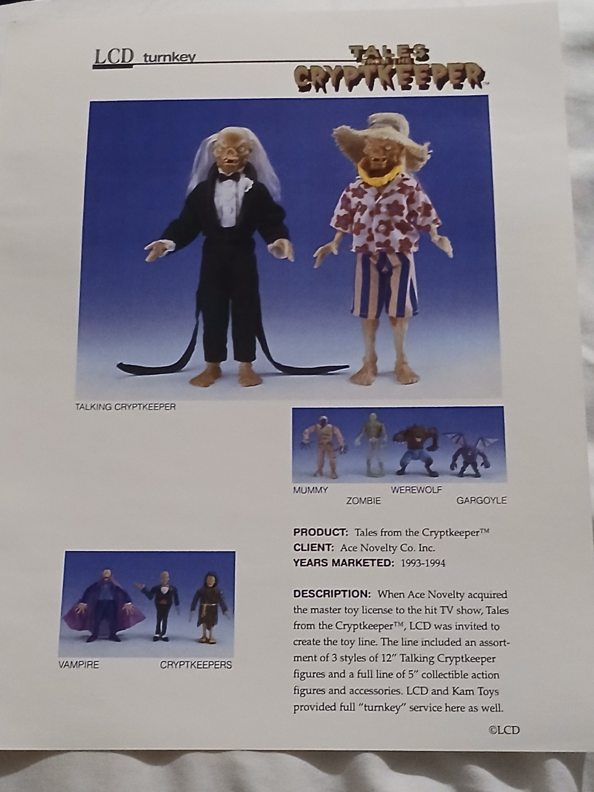 Ace Novelty Tales From The Cryptkeeper Original Press Sheet From Toy Fair