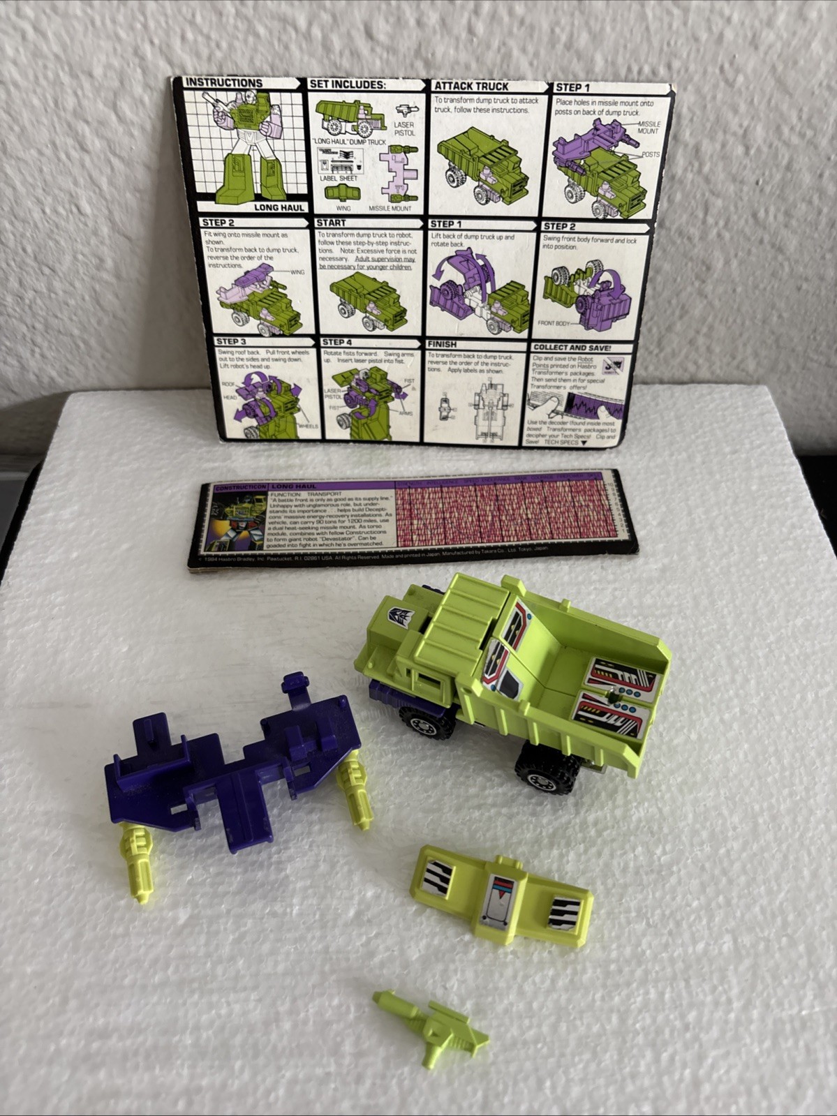 Vtg G1 Transformers Long Haul (Constructicon) Complete w/ Instructions & Card
