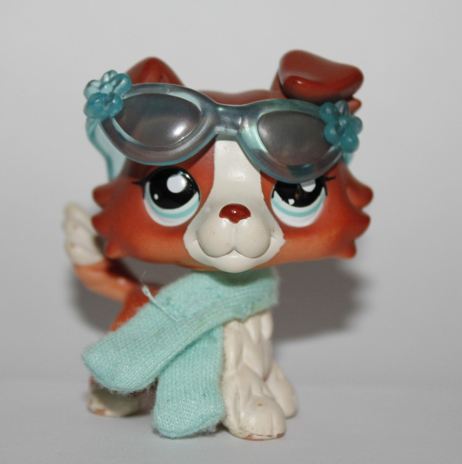 Littlest Pet Shop #1542 LPS Authentic Brown Red White Collie Dog Lps