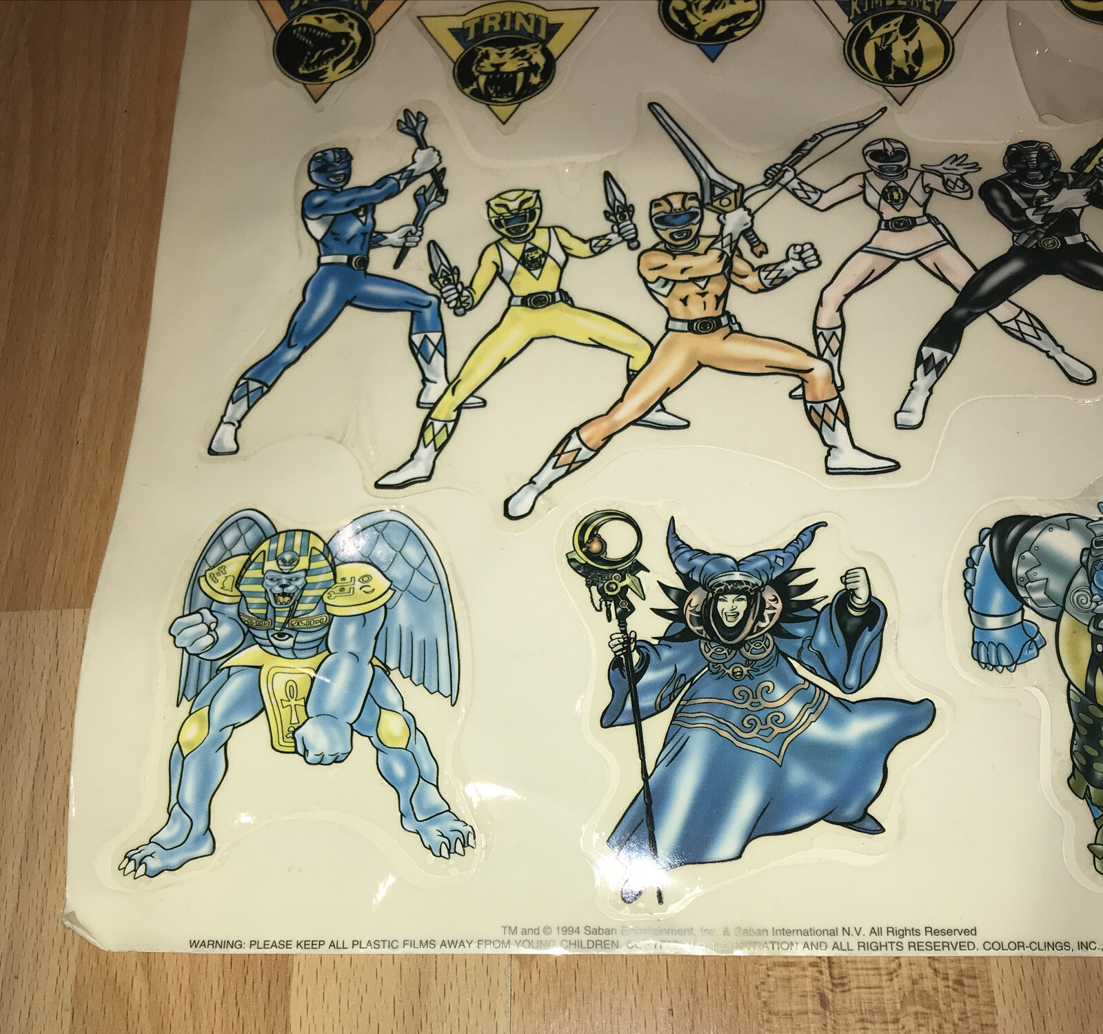 VTG POWER RANGERS REUSABLE WINDOW DECORATIONS STATIC CLING 1994 SABAN