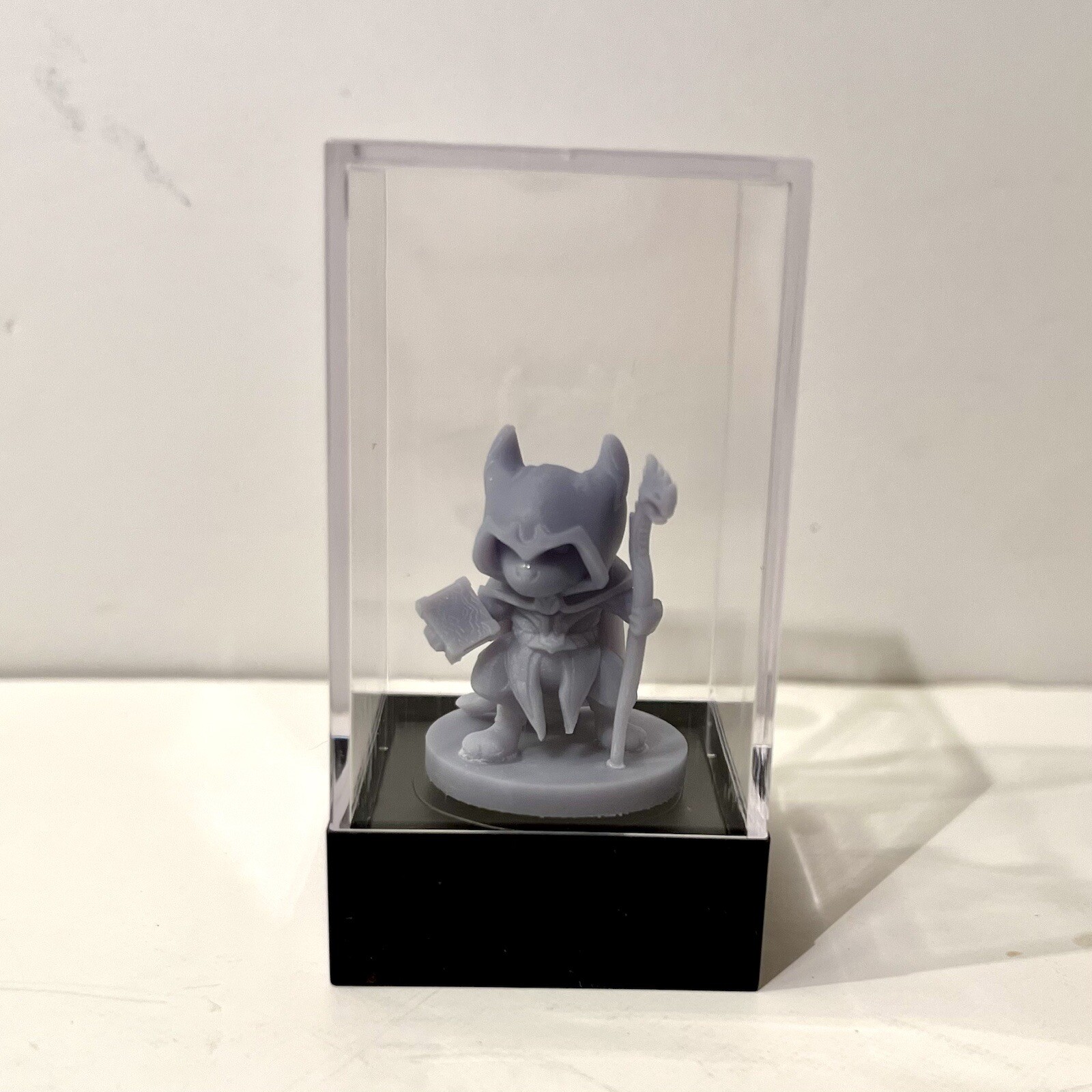 3D Printed Miniature Minis with Plastic Dome Fantasy Cosplay Warrior Gray Resin