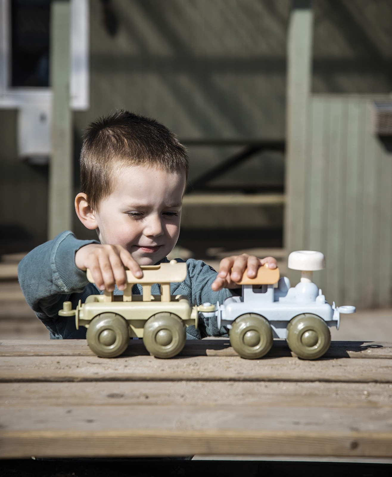 : BIO Train Set – 2 Linking Train Cars, Muted Colors, Indoor & Outdoor Play V…