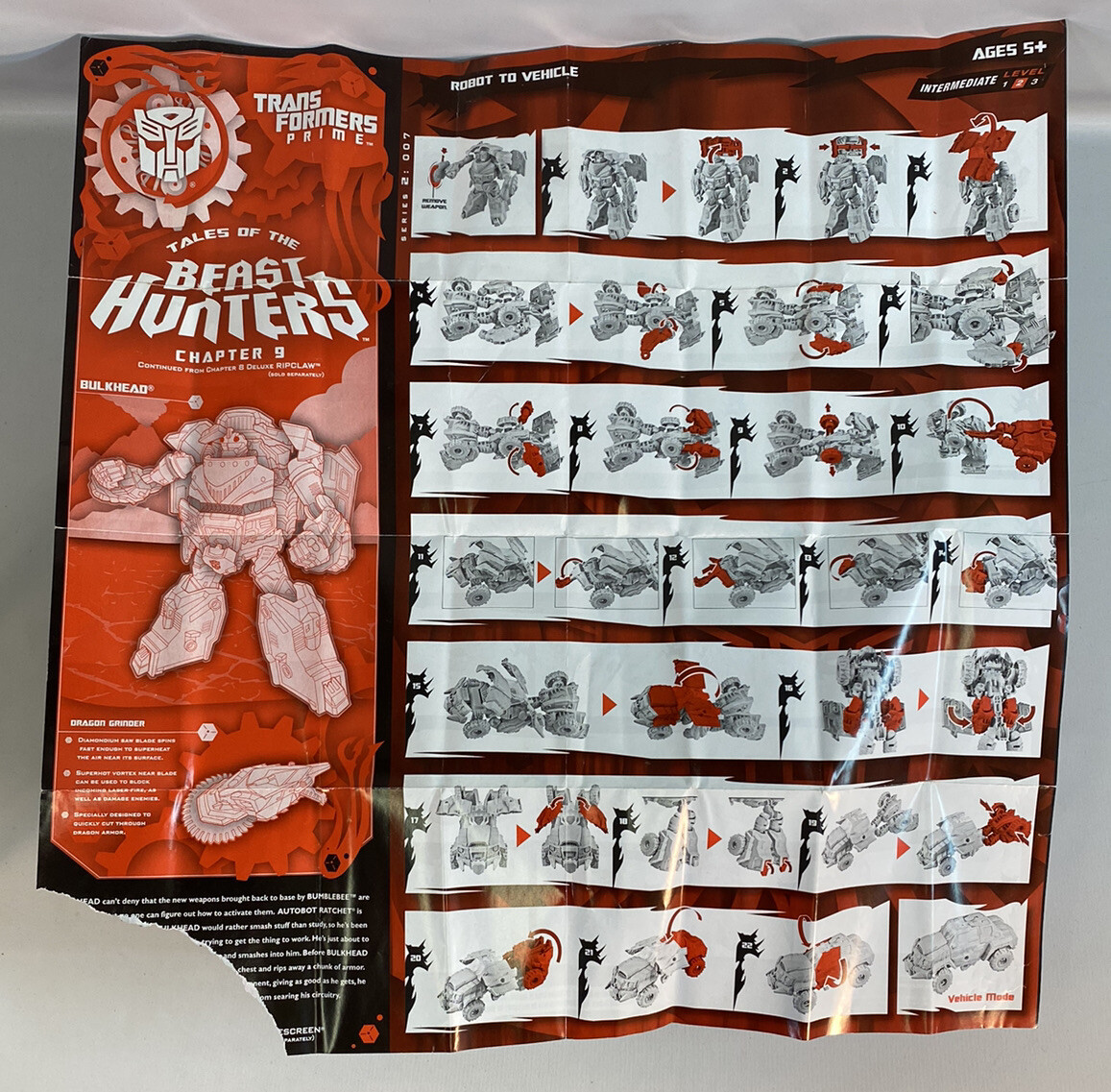 Vintage Transformers Prime Beast Hunters Bulkhead Deluxe Instructions Manual