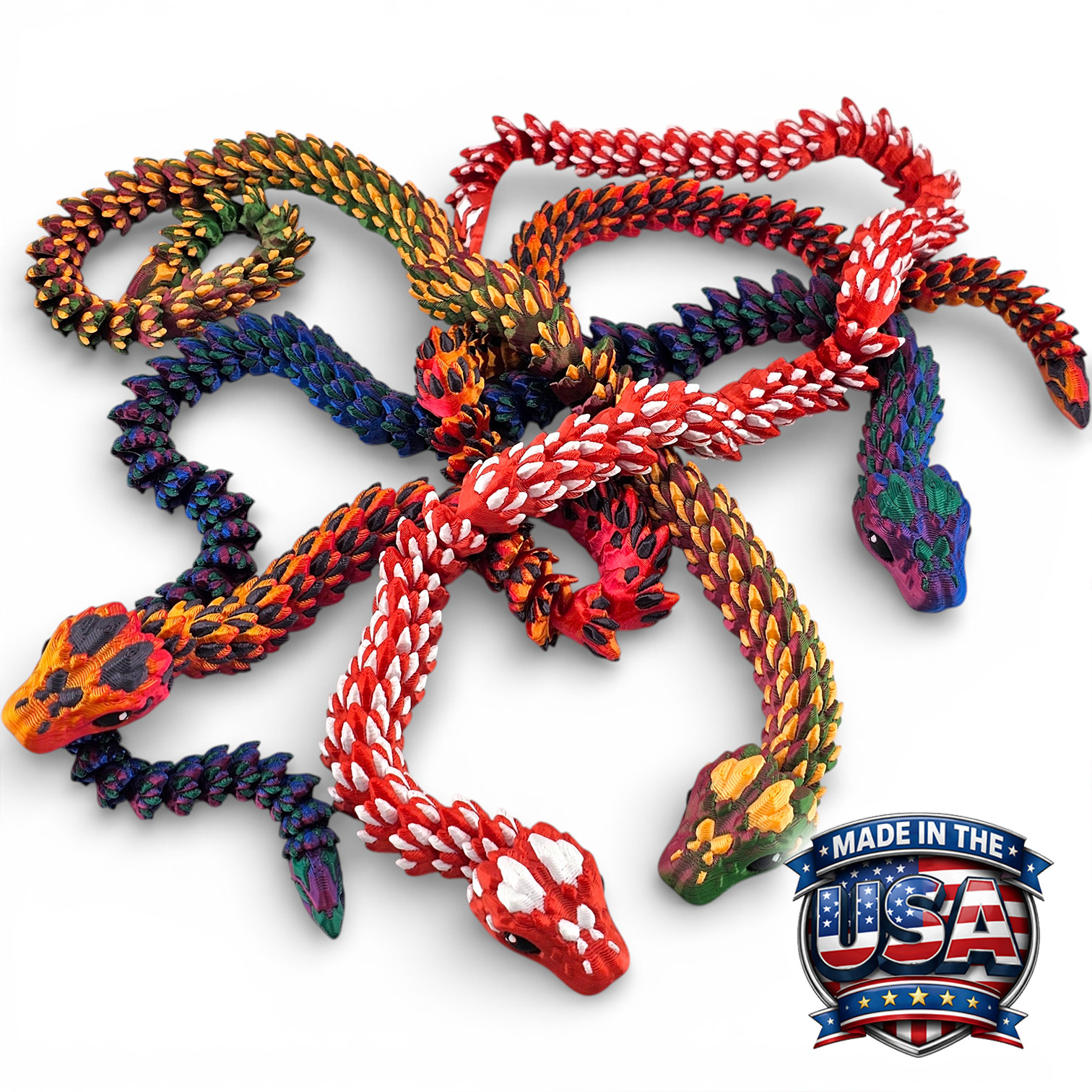 Lot 4 Articulated Snake Fidget Toys 3D Printed Flexible Desk Toy Gift – 21&Prime;