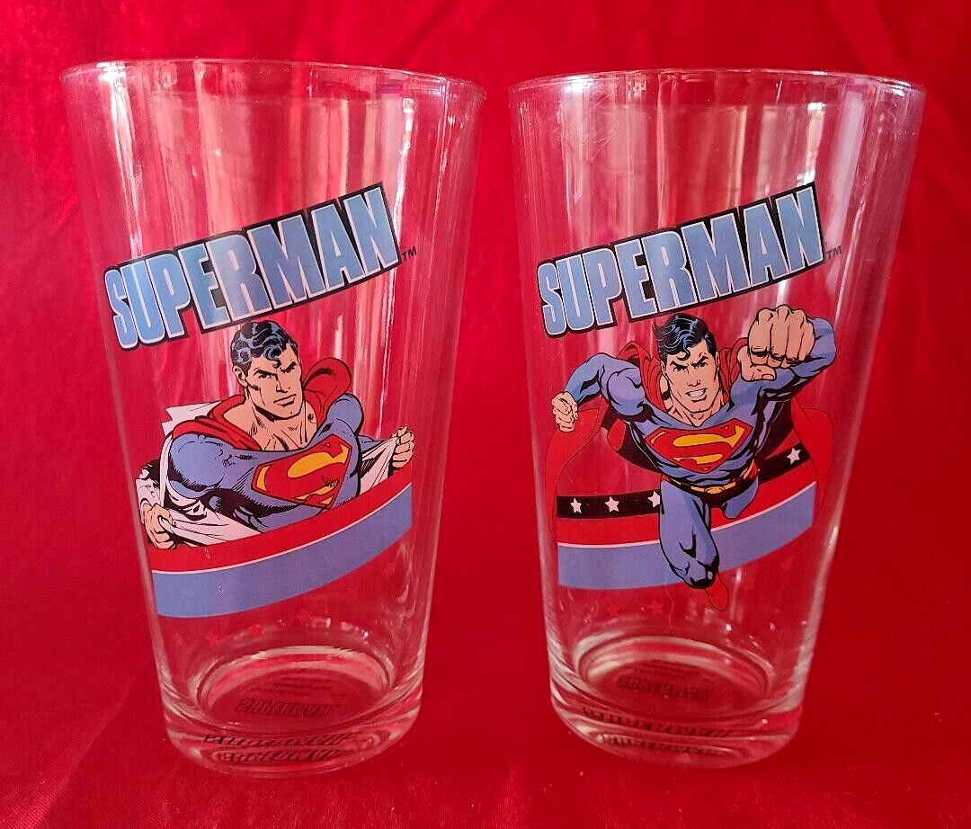 DC COMICS SUPERMAN DRINKING GLASS SET/2 16OZ VANDOR