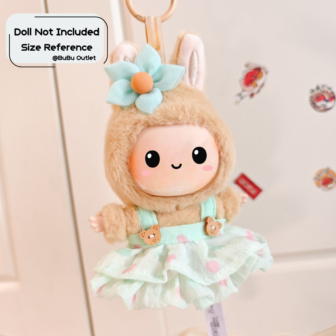 Handmade 15/17cm Doll Clothes Size Fits for Monster Plush Green Dress + Flower