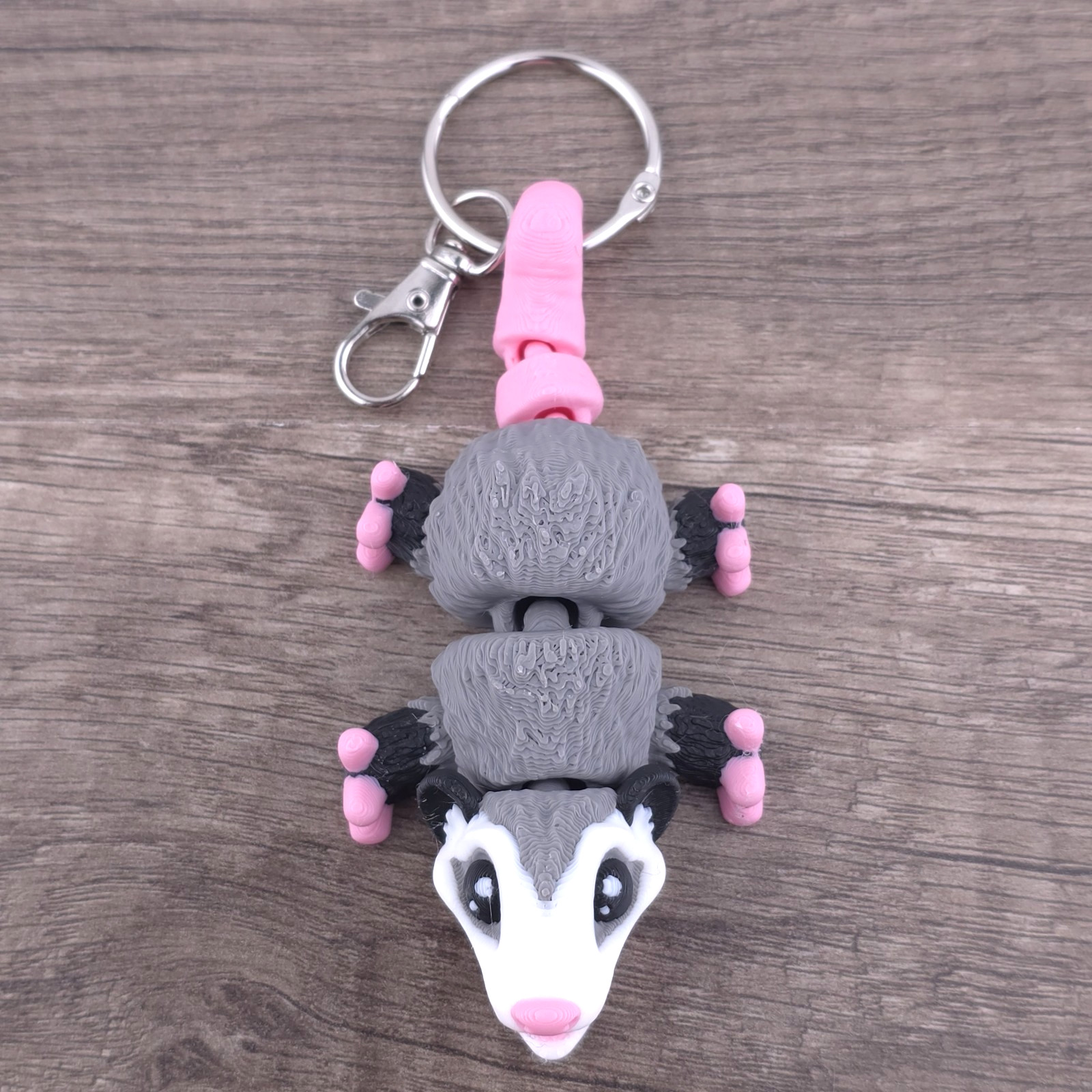 3D printed Mini Opossum Keychain articulated 4 in Flexi Fidget gift