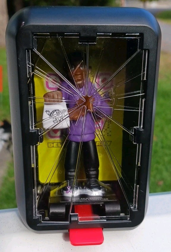 Delivery Khaby Exploding Case Action Figure Purple Shirt TikTok Meme Box Broken