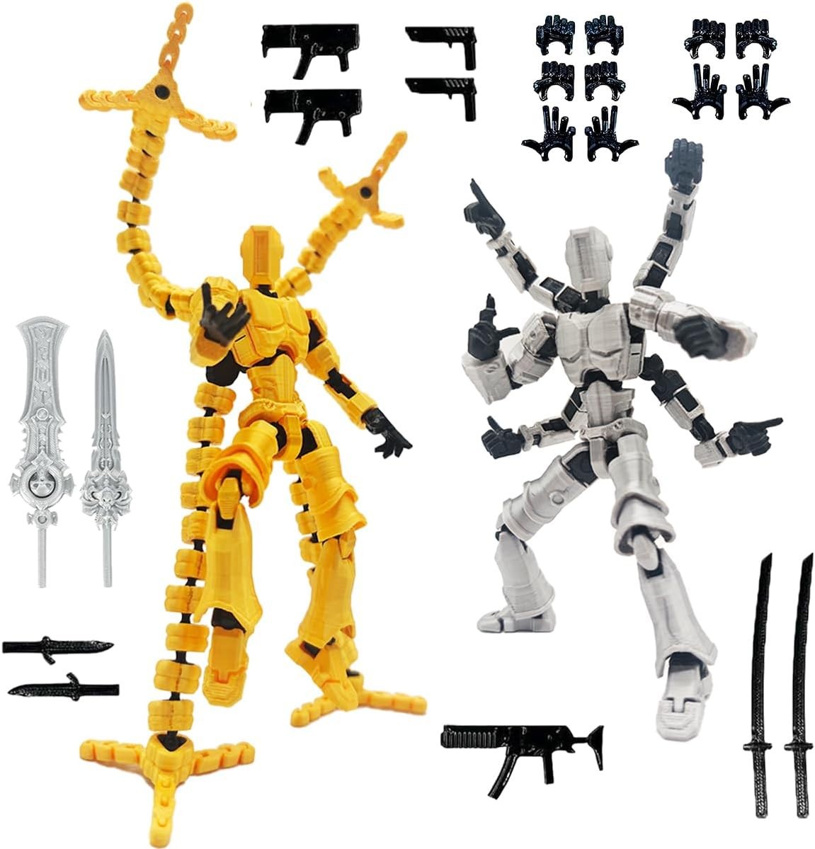 T13 3D Action Figures 2PCS Multi-Jointed Robot Desktop Toy Gold Silver